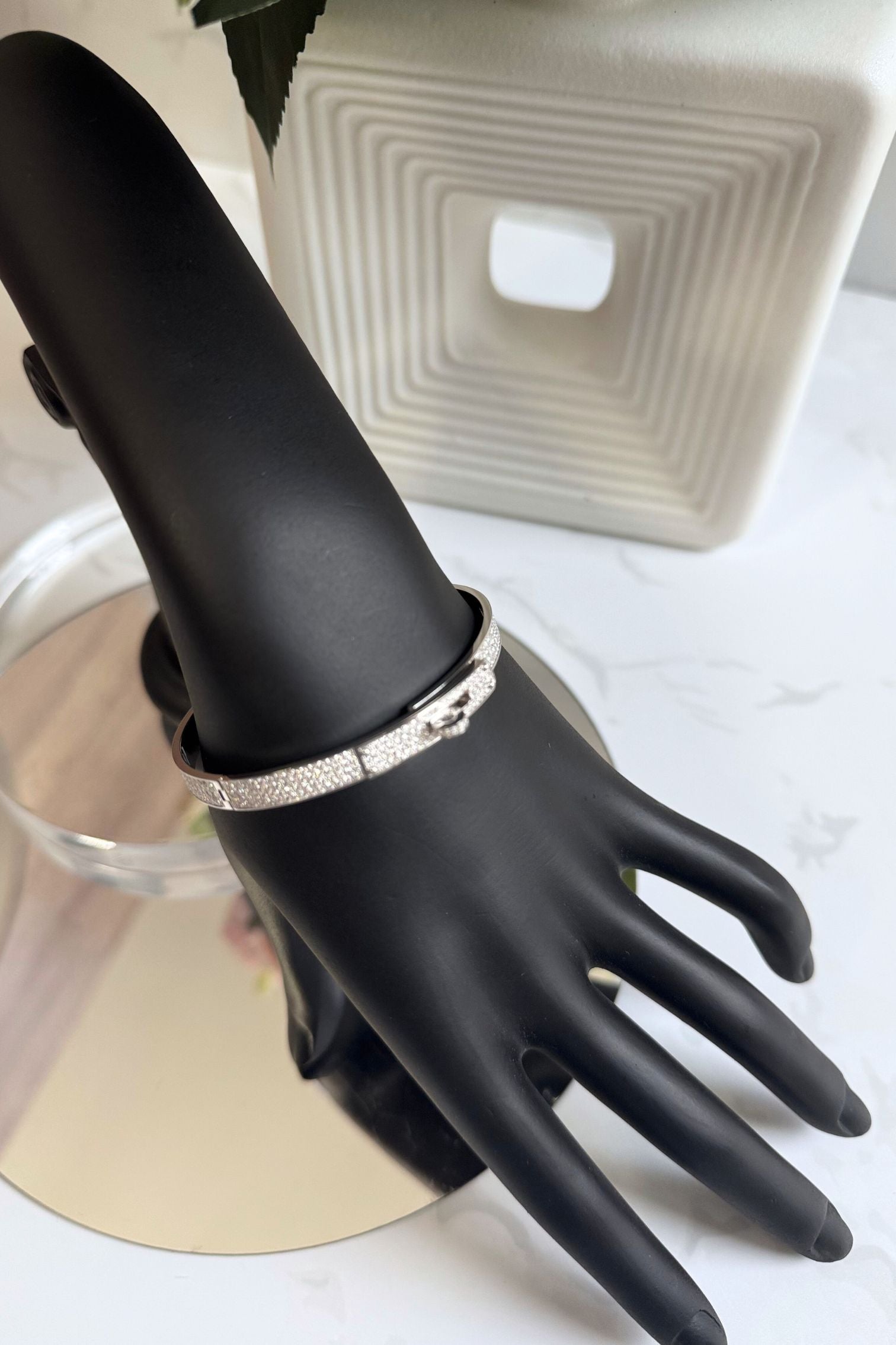 Hermès Kelly Bangle Bracelet PM Full Diamond 18K White Gold Size SH