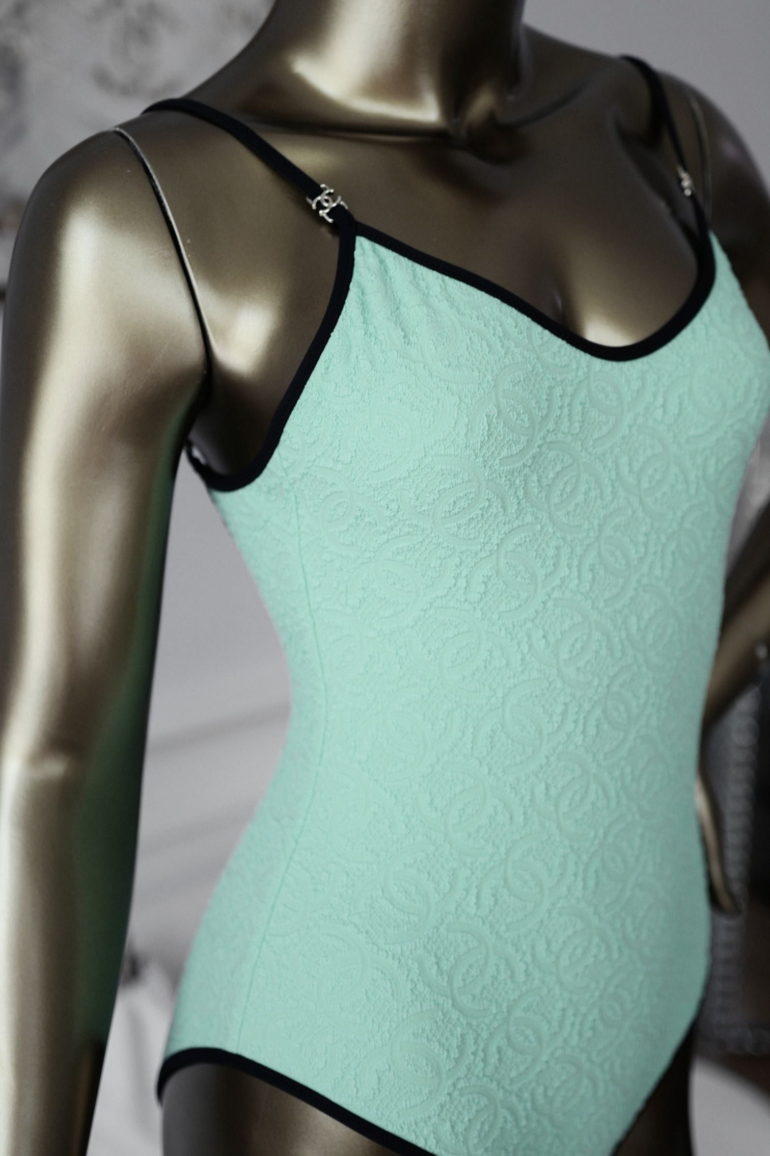 Chanel 26M Coco Beach Swimsuit Vert Stretch Jersey Size 36