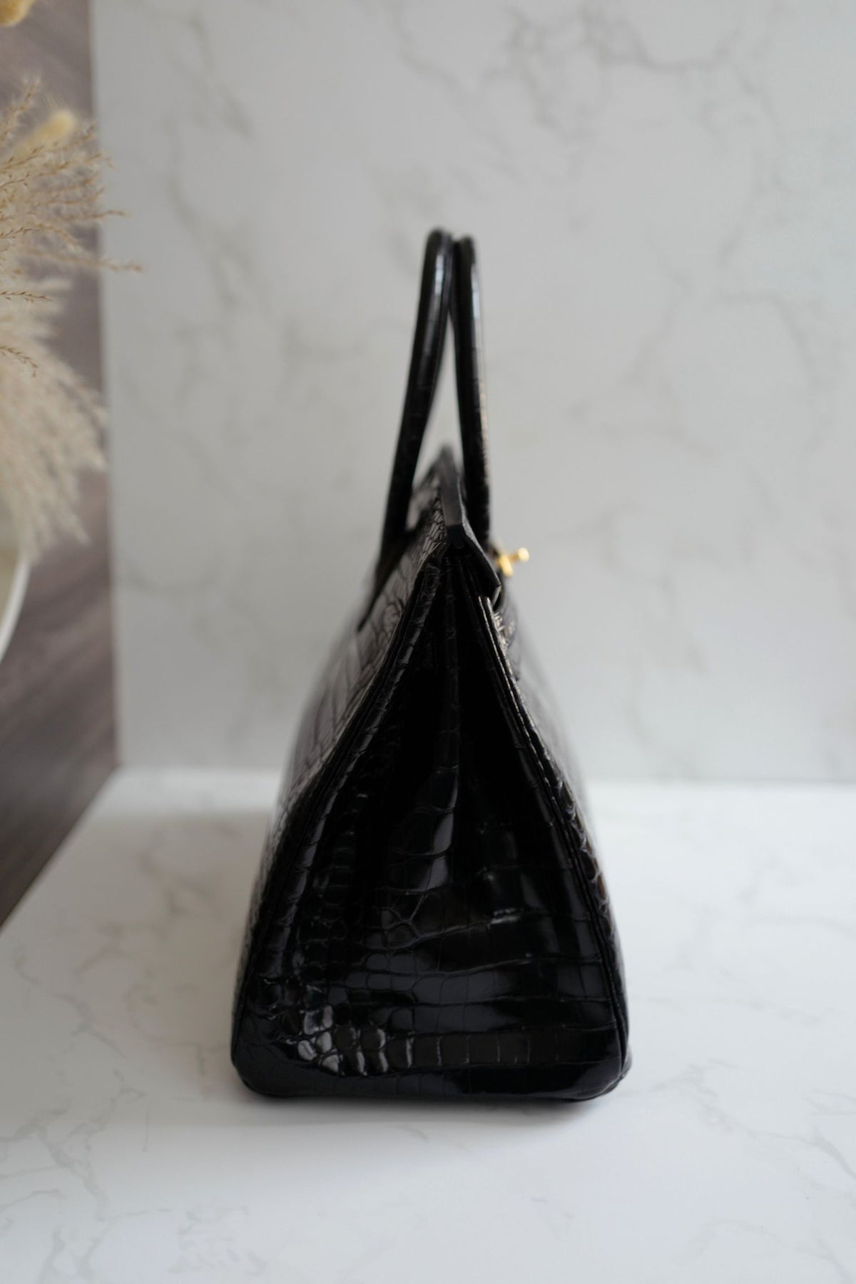 Hermès Birkin 35 Black Shiny Porosus Crocodile Gold HW #D Preowned Condition