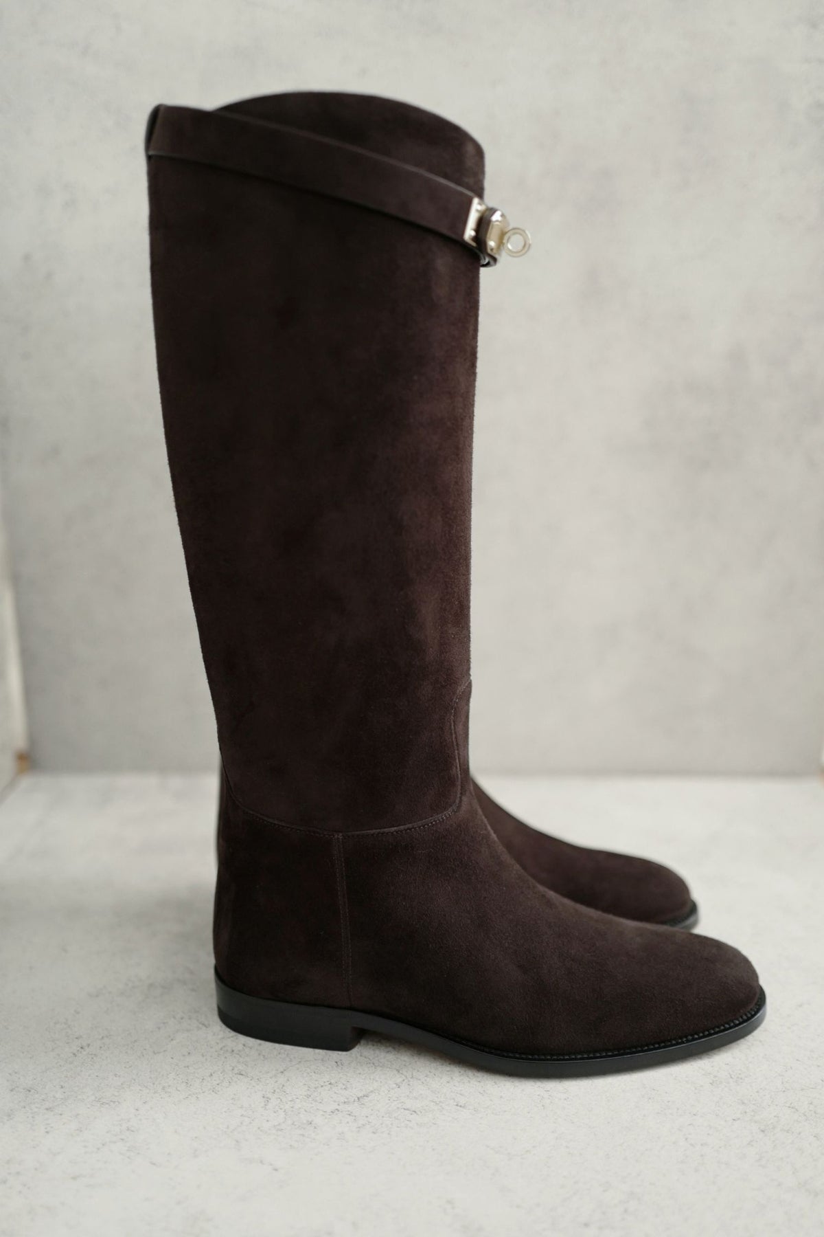 Hermès Jumping Matrix Goatskin Suede Boots Marron with Permabrass HW Size 38