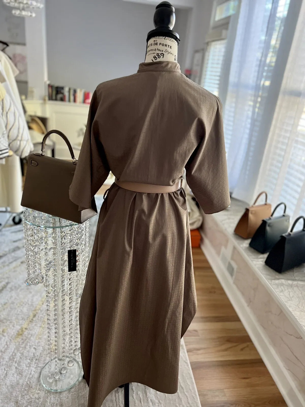 BNIB Hermes Robe Inspi Mosaique Caftan Dress Gris Etoupe Size 34 $3500 Retail