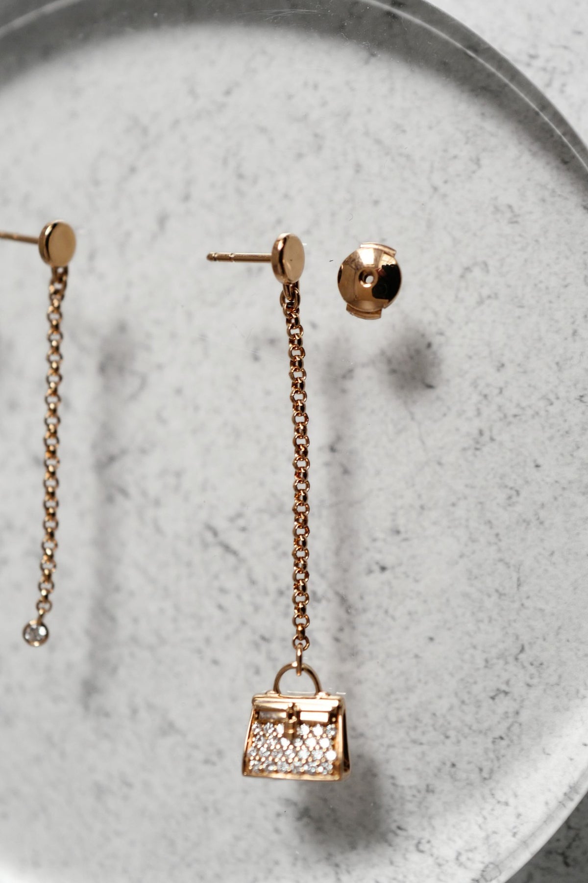 Hermes 18K Chaine Amulette Kelly Diamonds Rose Gold Ear Studs Earrings BNIB $10K