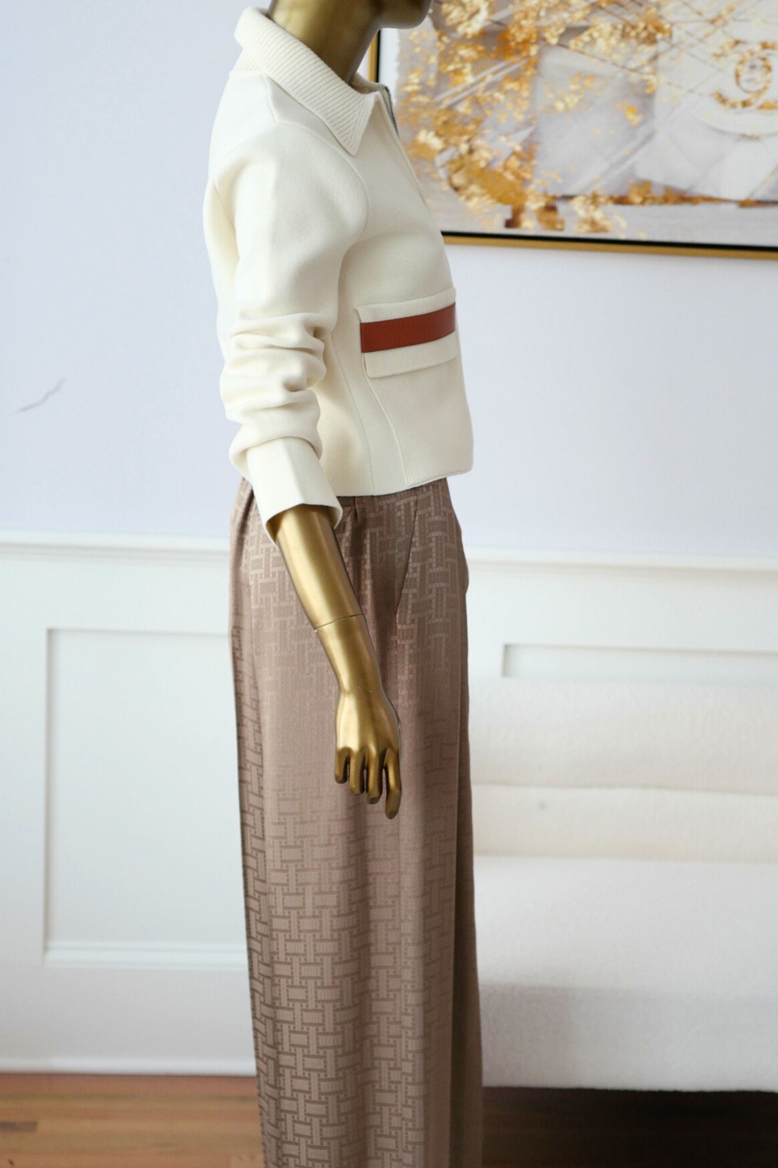 Hermès Woman Outdoor Jacket with Pockets Blanc Naturel Compact Knit Size 34