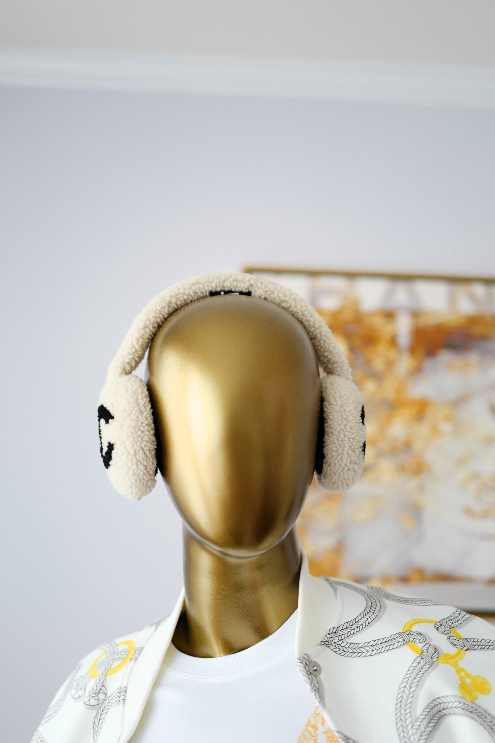 BNIB Chanel CC Earmuffs in Shearling Wool Ecru/Black
