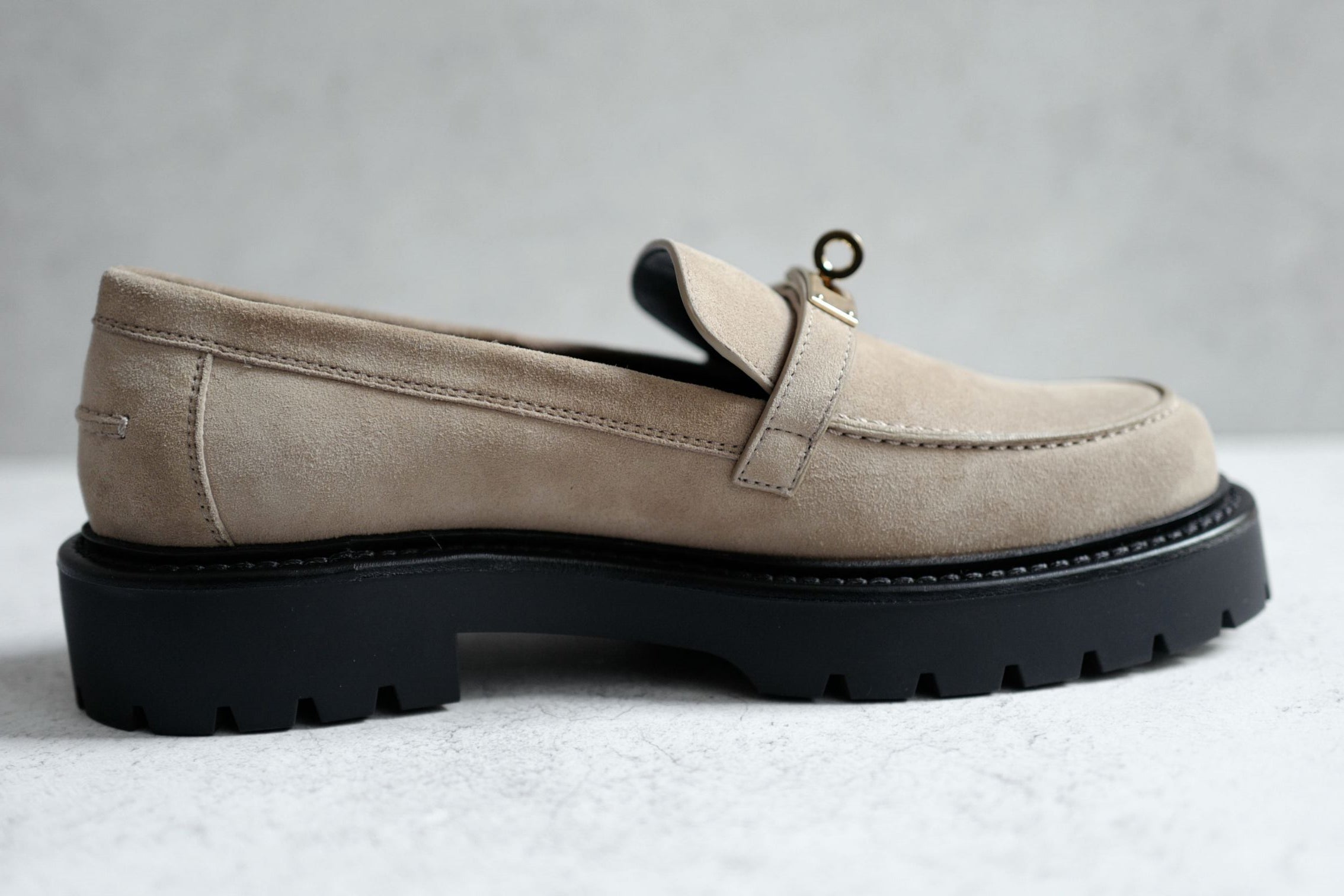 Hermes Shoes Icone Loafers Suede Beige Sable Size 38.5