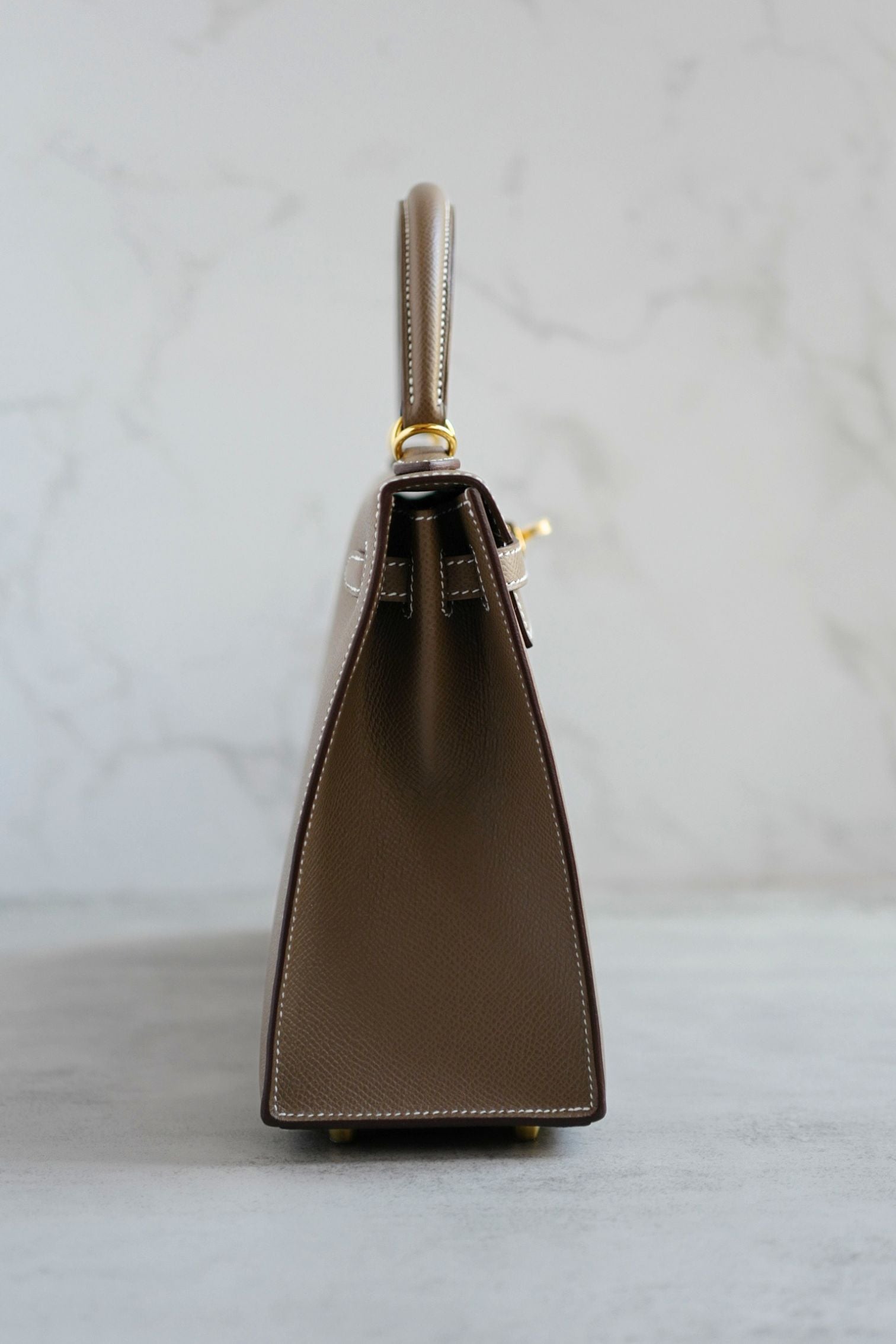 NEW Hermes Kelly 25 Etoupe Epsom Sellier Gold Hardware