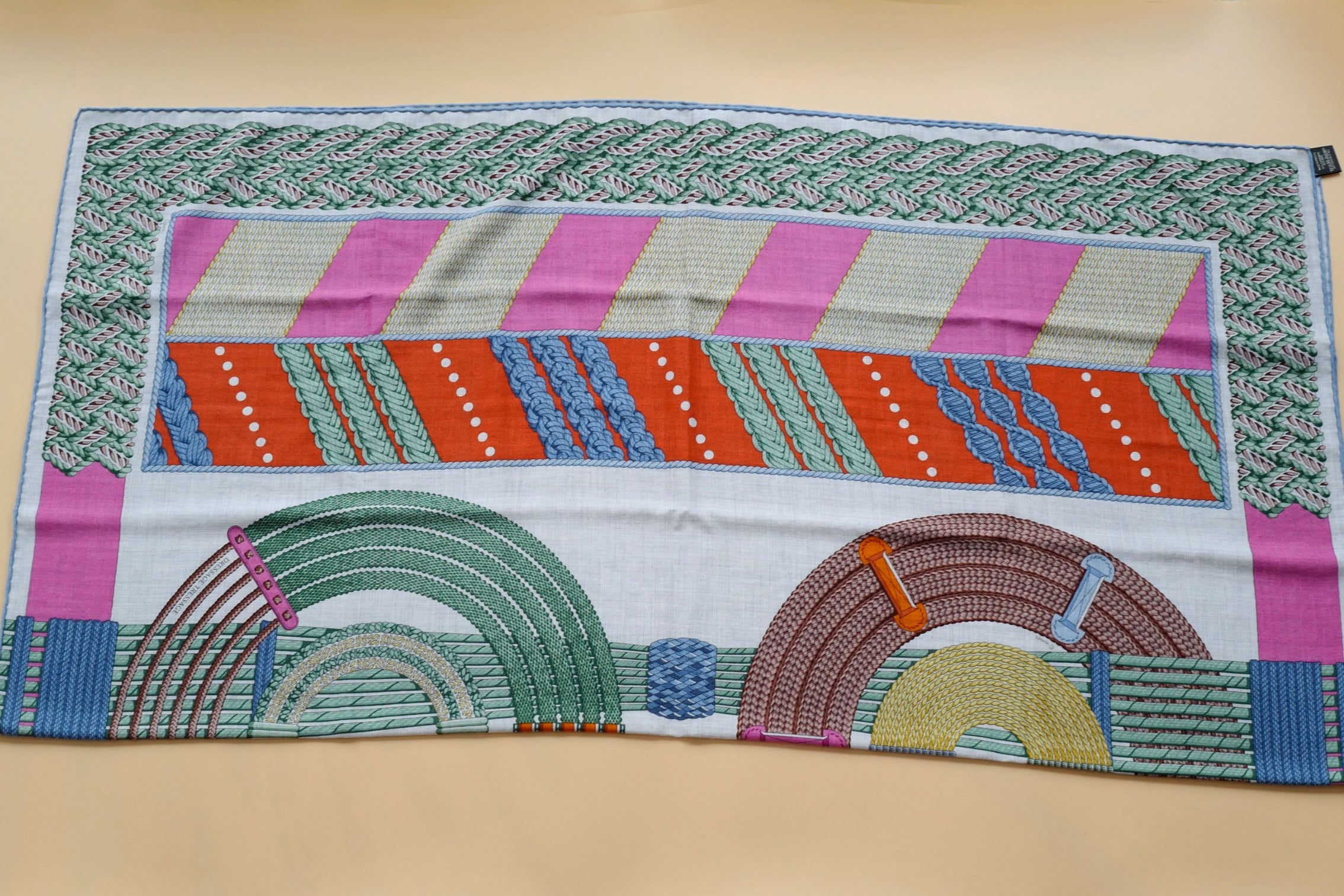 Hermès Dressage Tressage Shawl 140 Bleu Ciel/Rose Rouge Cashmere Silk