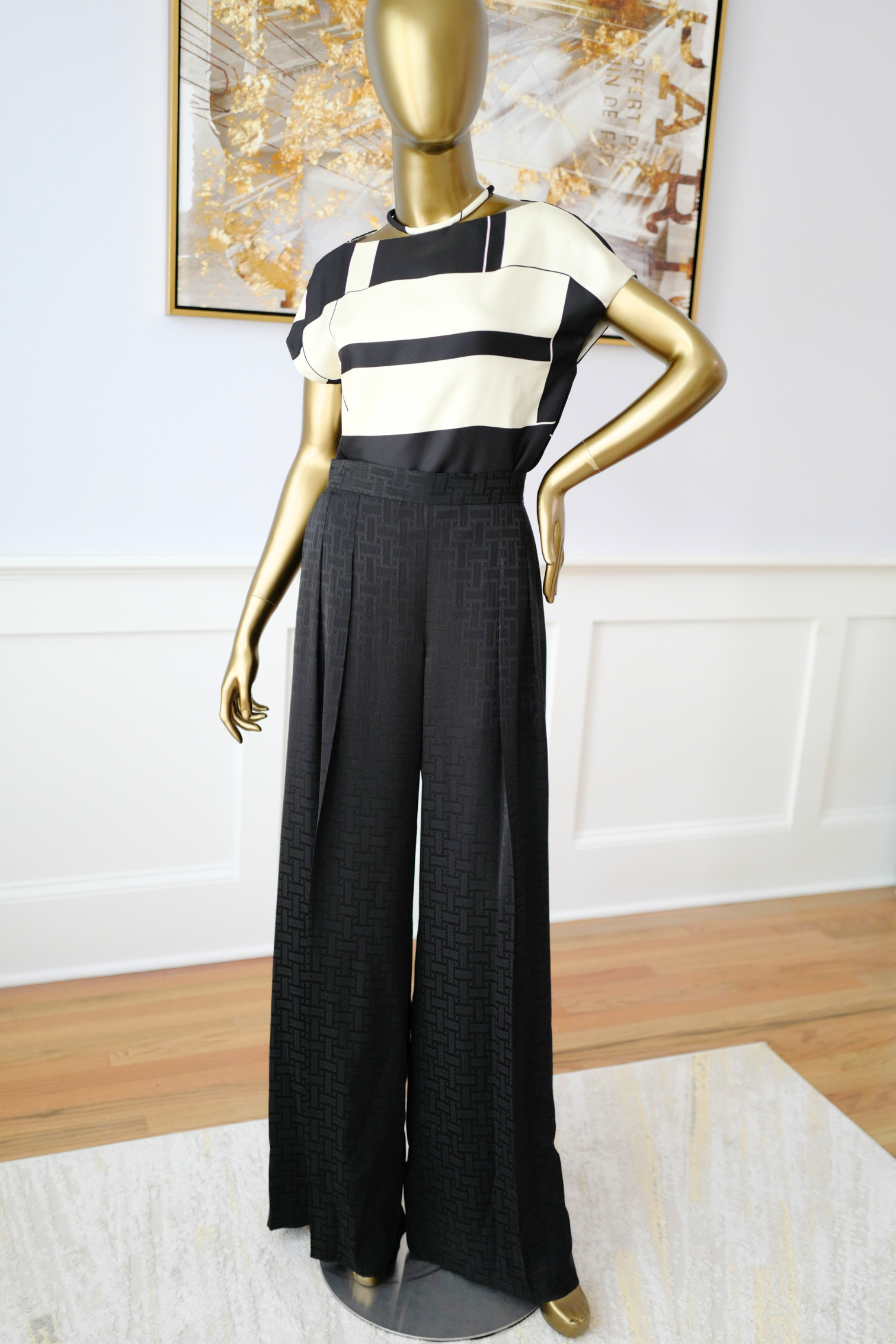New Hermès Mosaique Wide-Leg Pants Noir Black Size 36