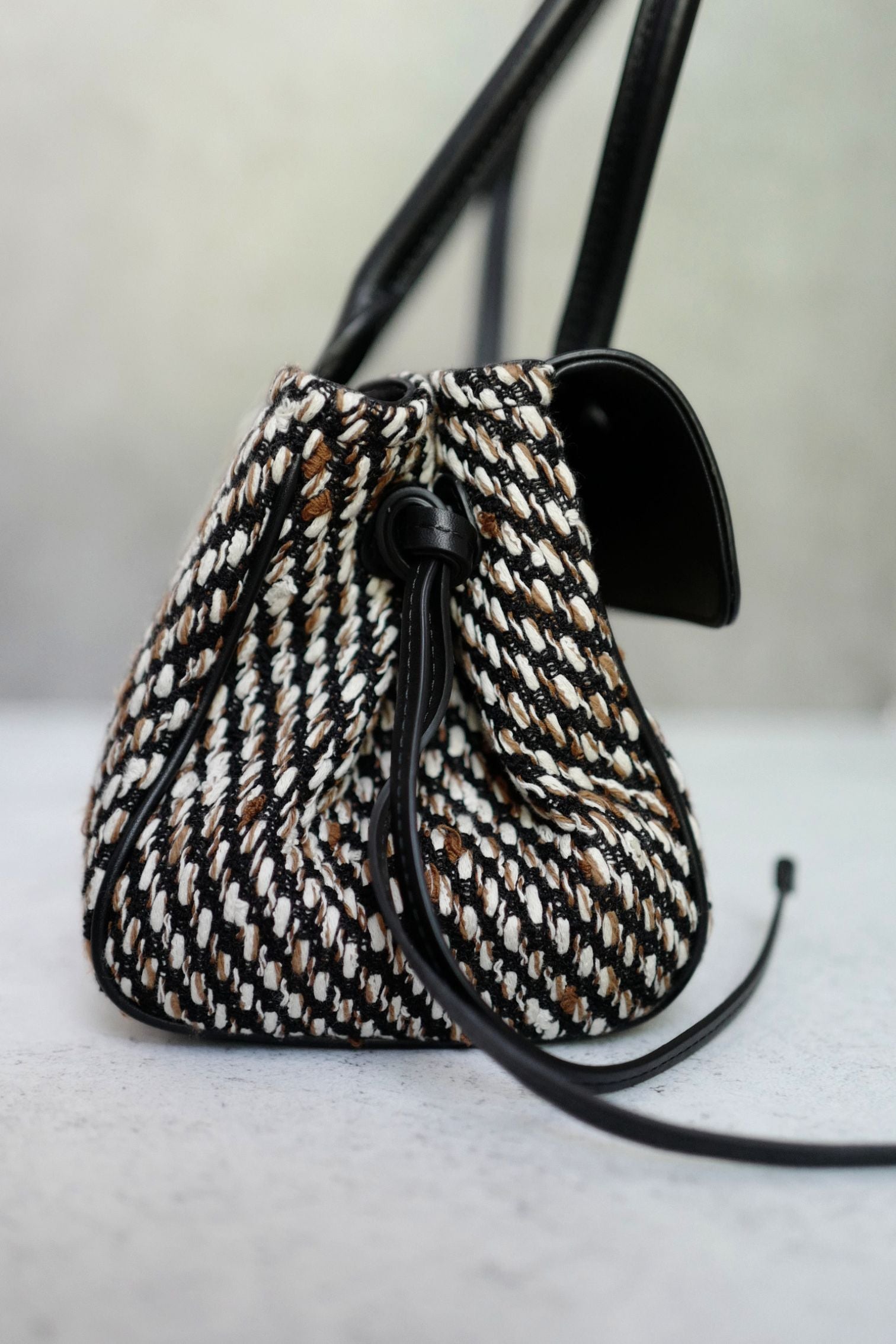Chanel 26S Small Shopping Bag Matthieu Blazy Black Ecru Wool Gold Hardware