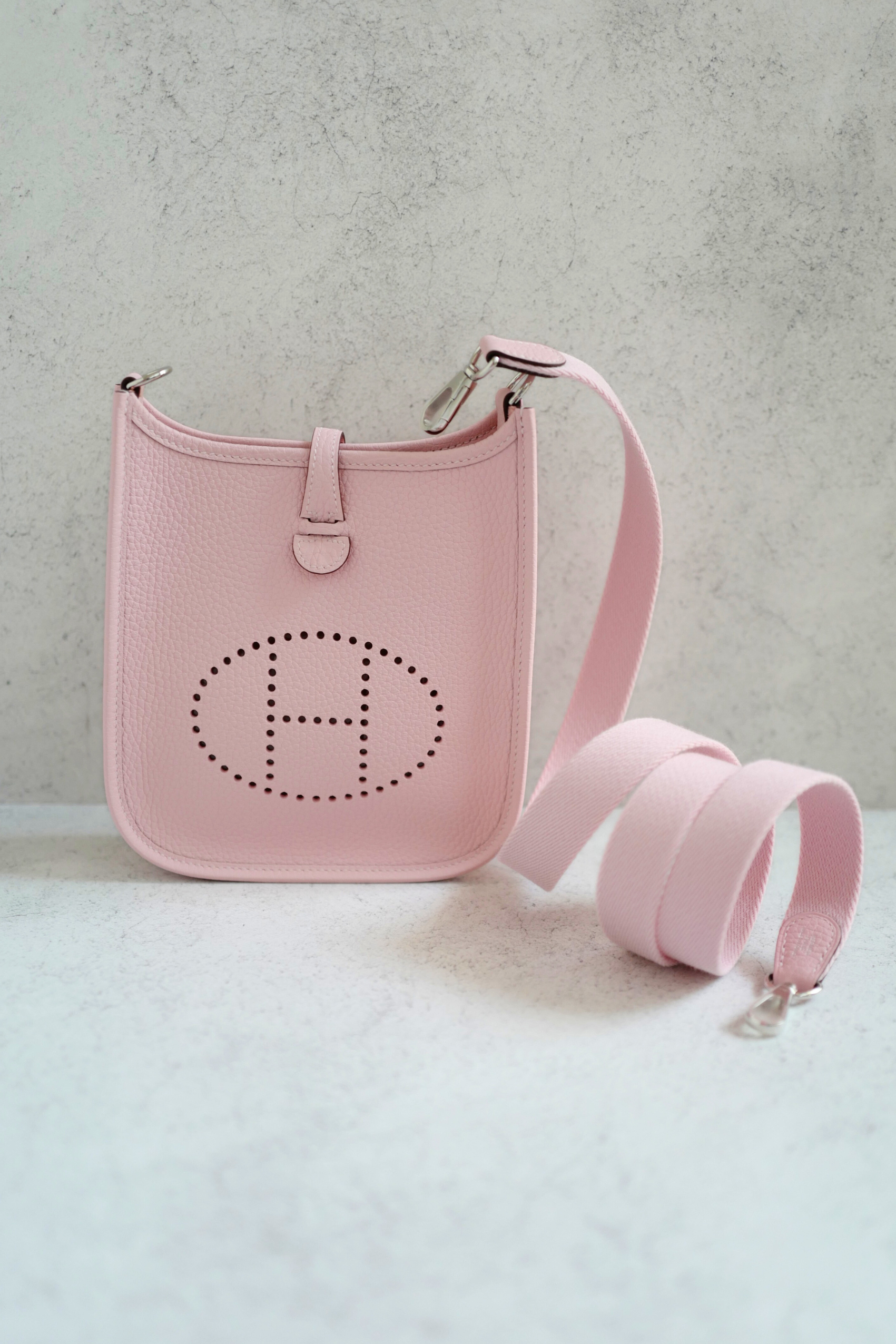 BNIB Hermès Mini Evelyne Bag Rose Sakura Clemence Leather Palladium Hardware