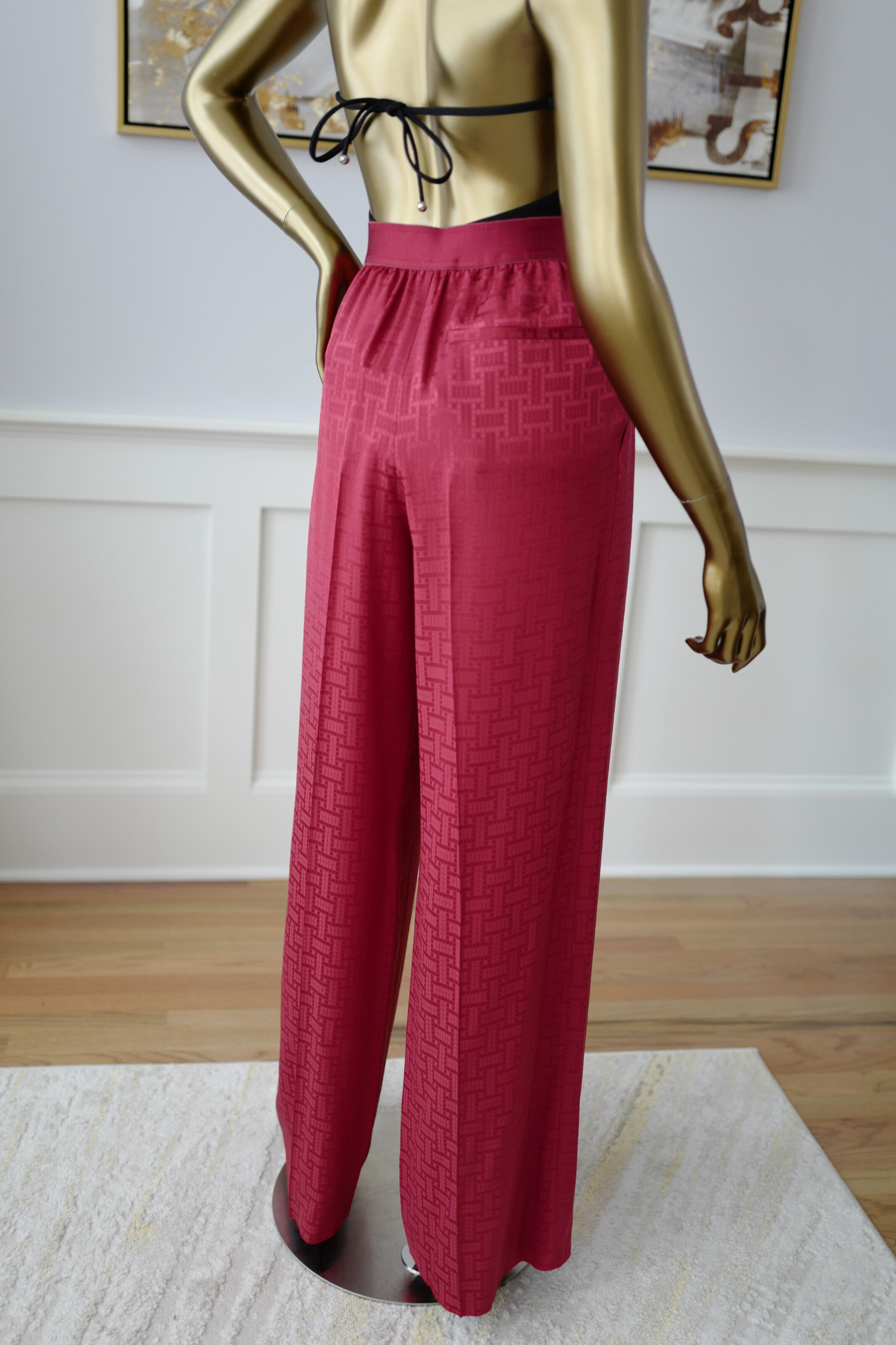 NEW Hermès "Mosaique" Wide Leg Pants Rose Framboise Size 34