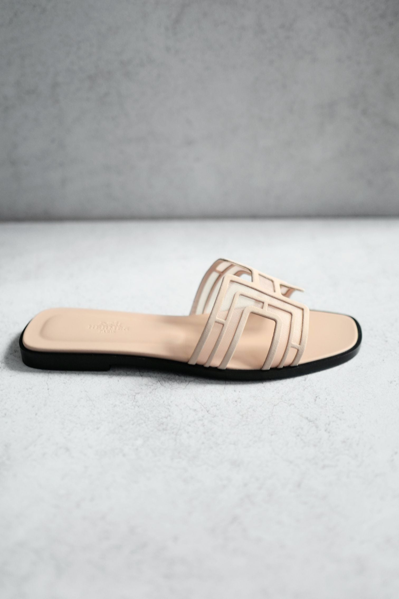 BNIB Hermes Oran Sandal Chevre Velours Resille Arcai Beige Nude Size 38