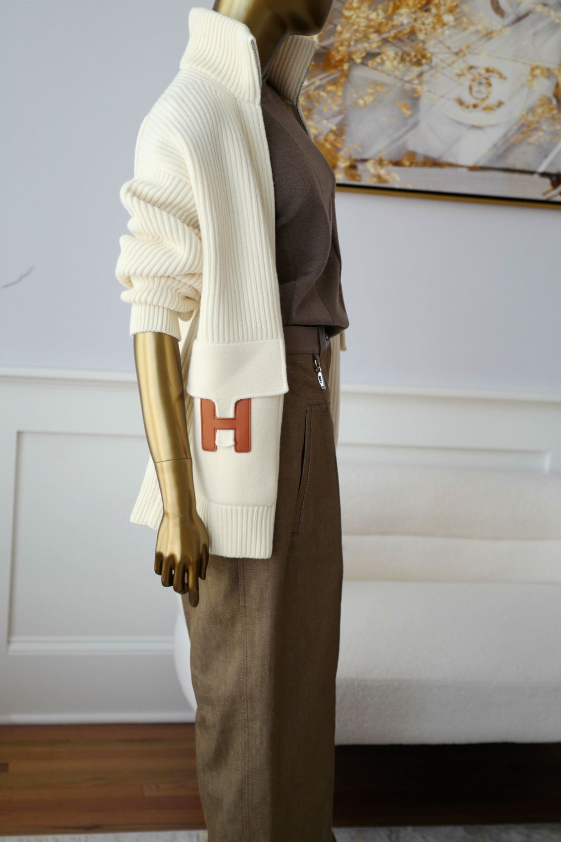 Hermès Blousson Cardigan Blanc Naturel Wool Knit Size 38