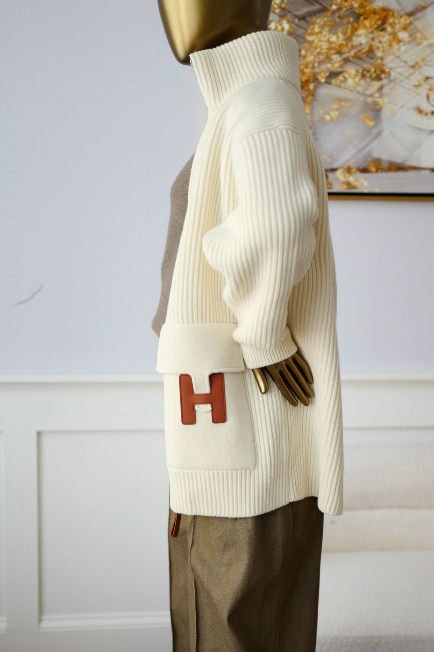 Hermès Blouson Cardigan Blanc Naturel Wool Knit Size 34