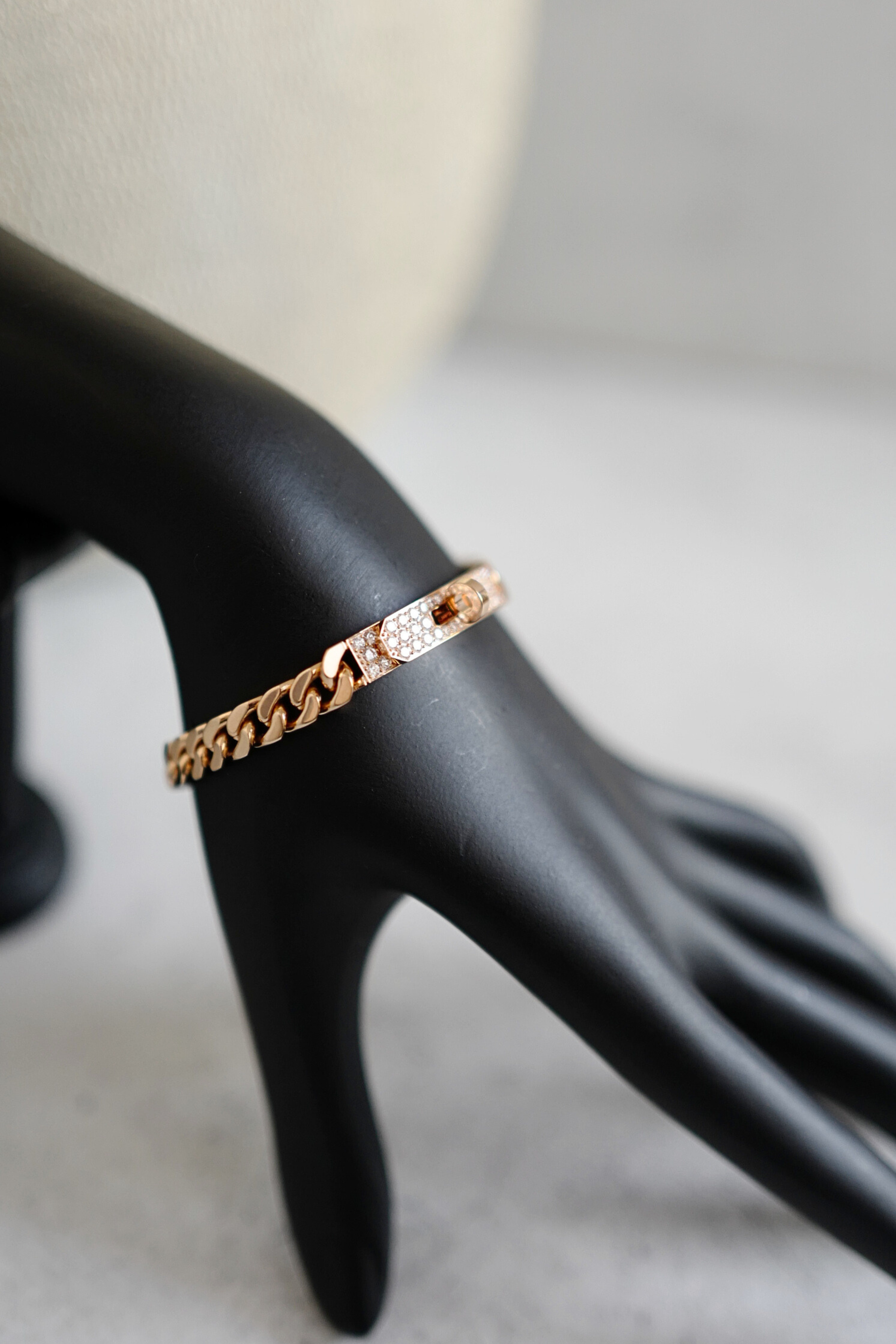 Hermes Kelly Gourmette Bracelet Rose Gold 750 Diamond 0.90ct ST