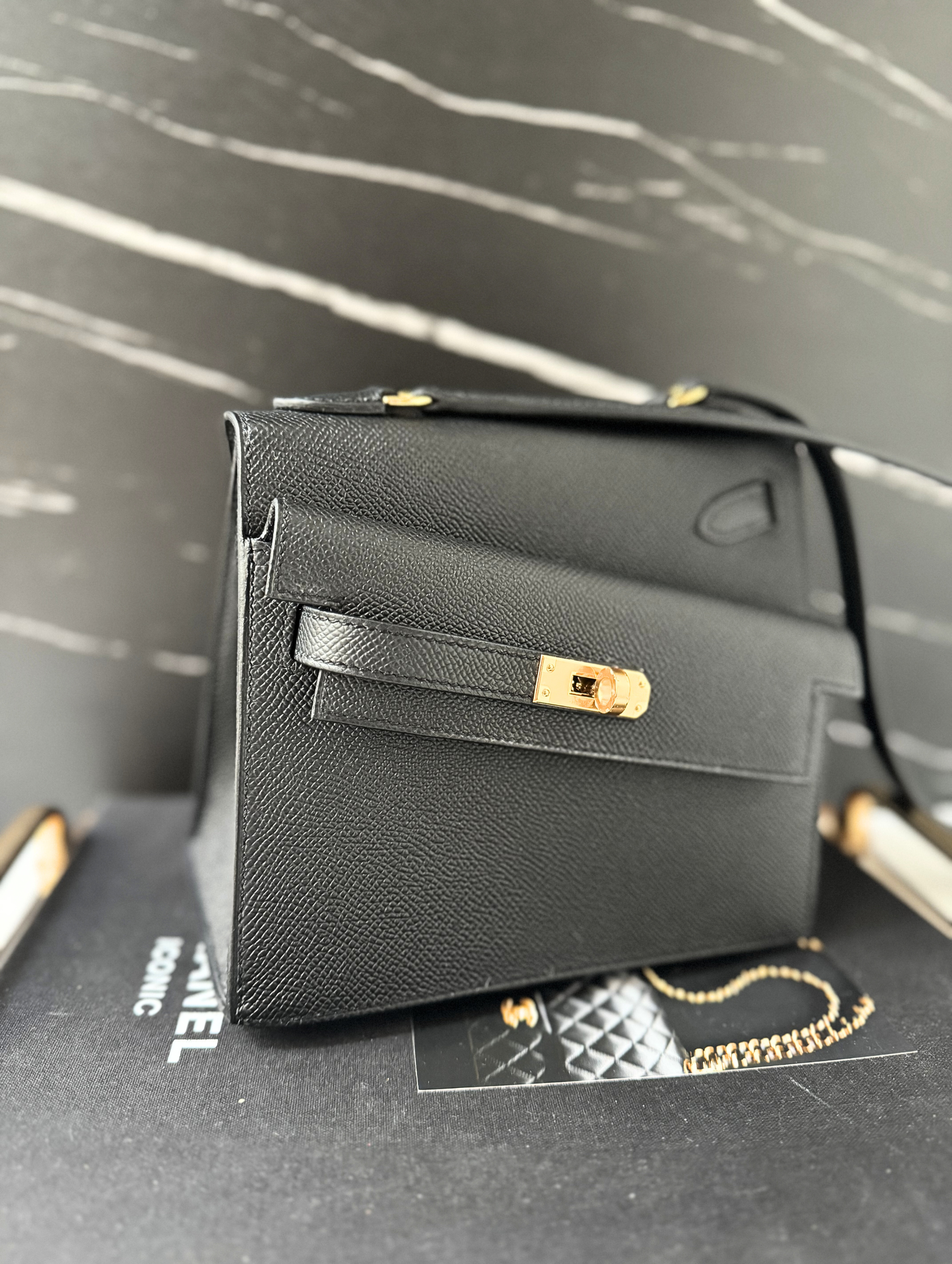 BNIB Hermès Kelly Désordre Black Epsom Leather with Gold Hardware