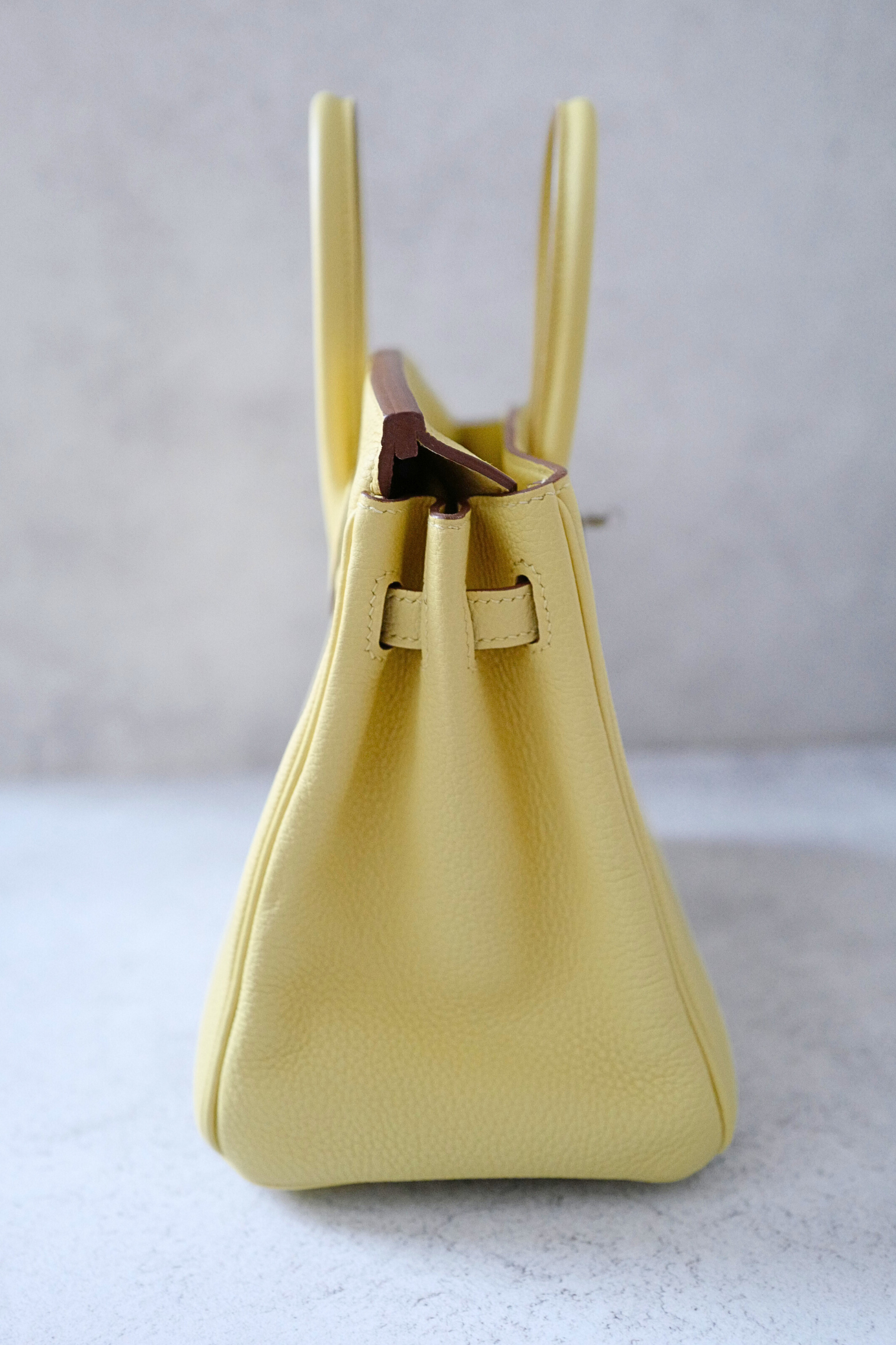 BNIB Hermès Birkin 25 Bag Jaune Poussin Togo Leather Palladium Hardware Stamp W