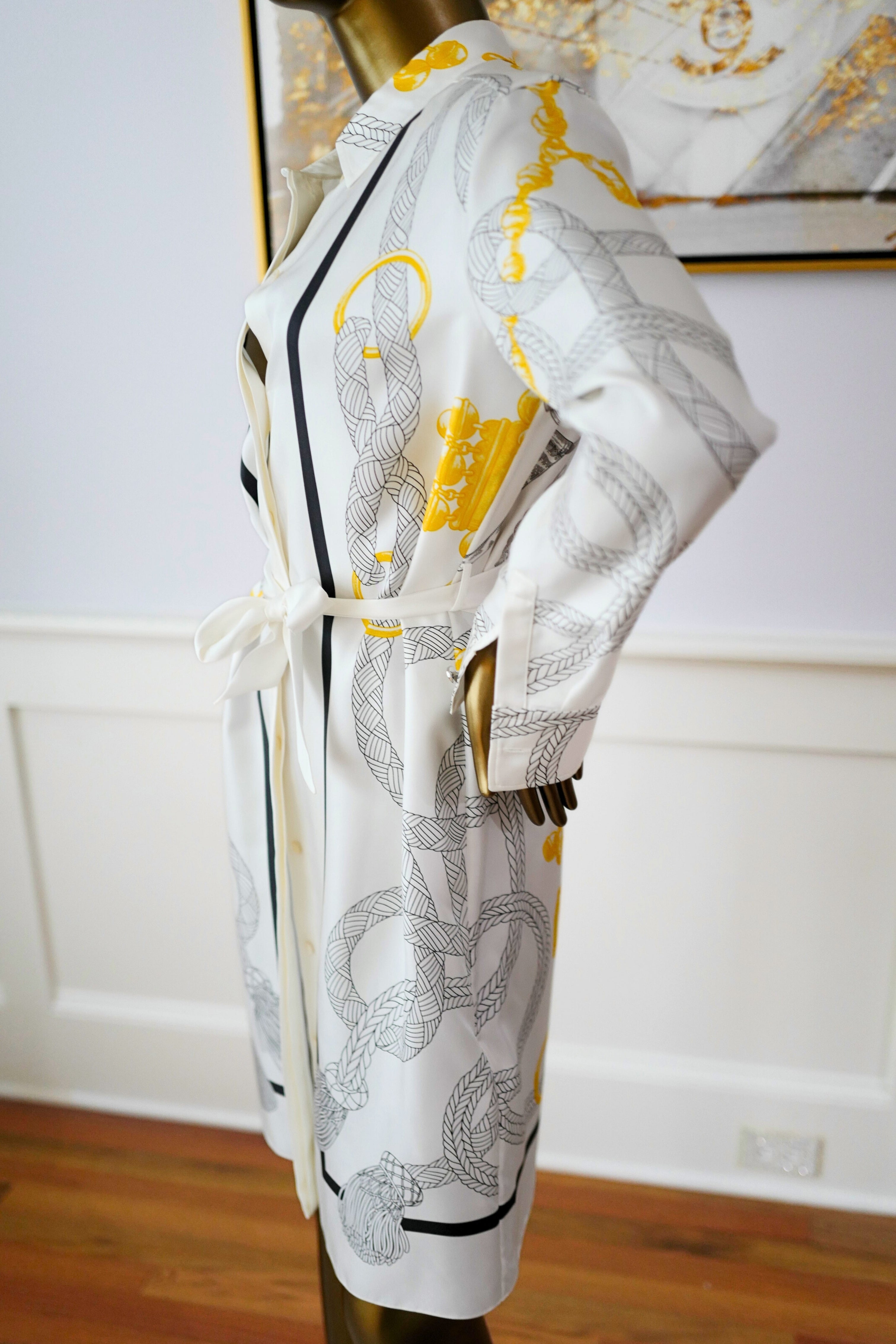 NEW Hermès "Palefroi Remix" Shirt Dress Blanc Nacre Silk Size 36