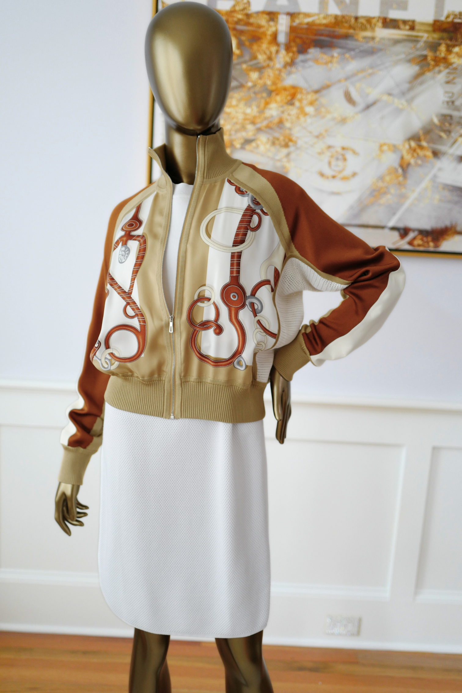 NEW HERMES Panoplie Tout Cuir twillaine bomber jacket Size 34 Blanc Nacre $6K