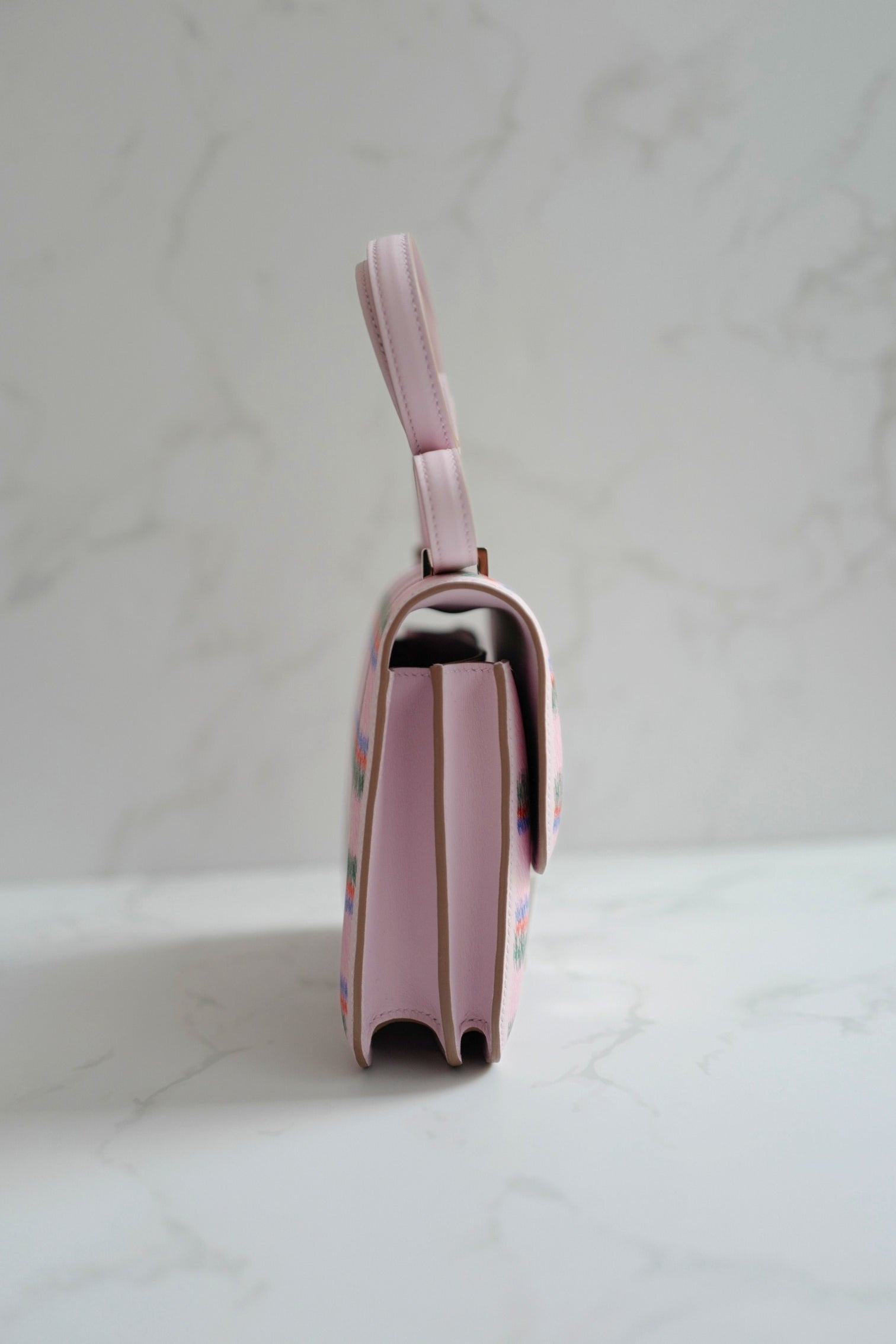 BNIB Hermès Constance 18 Mirror Tartan Pink Leather Shoulder Bag Palladium Hardware