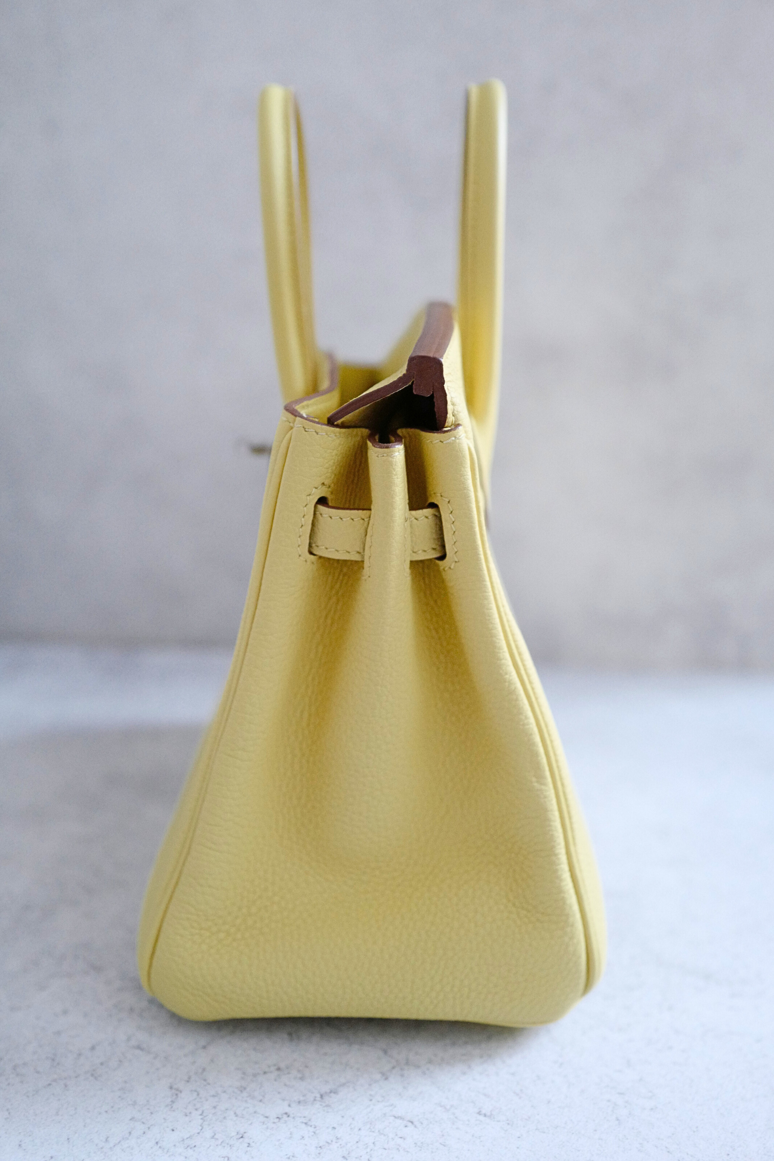 BNIB Hermès Birkin 25 Bag Jaune Poussin Togo Leather Palladium Hardware Stamp W