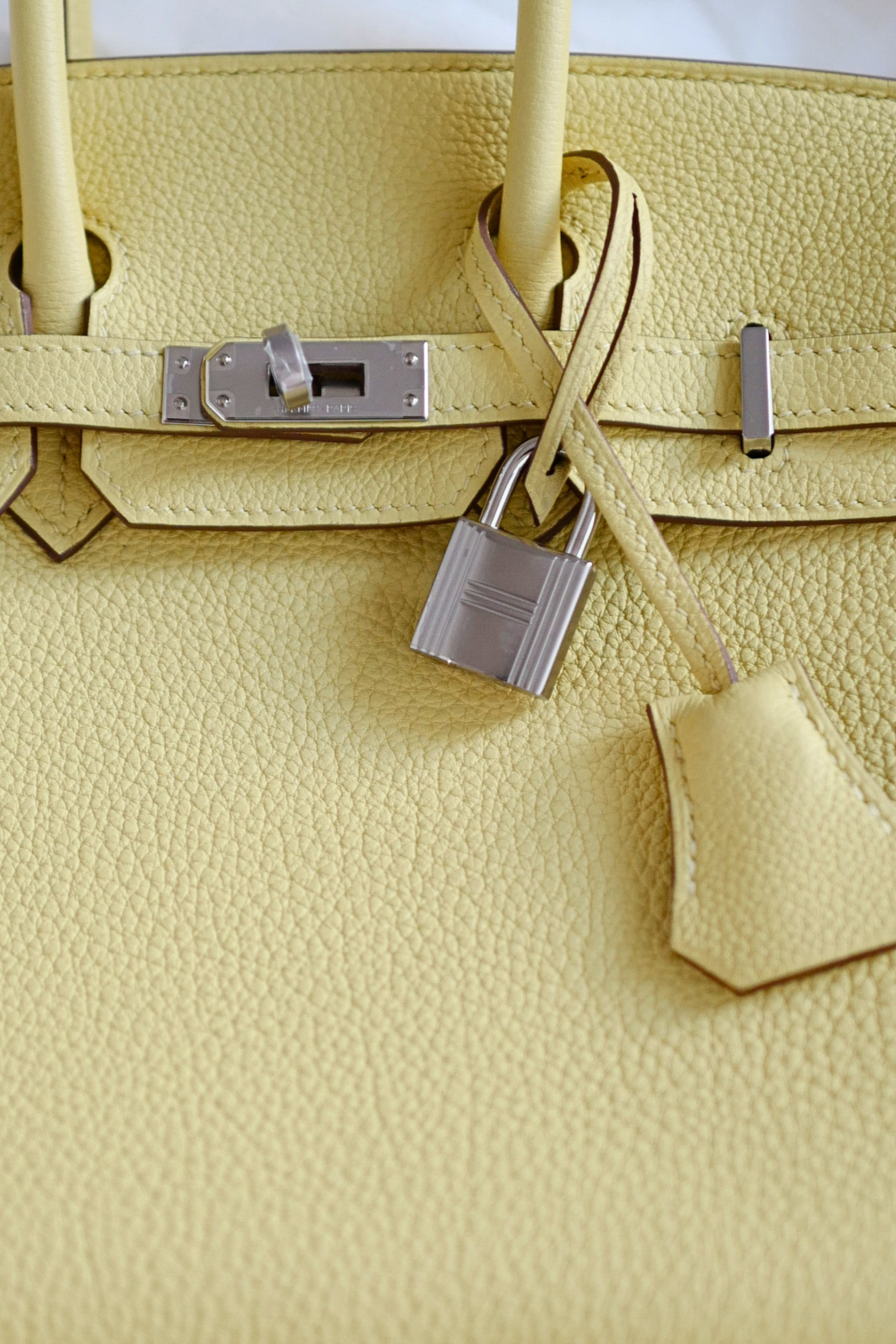 BNIB Hermès Birkin 25 Bag Jaune Poussin Togo Leather Palladium Hardware Stamp W
