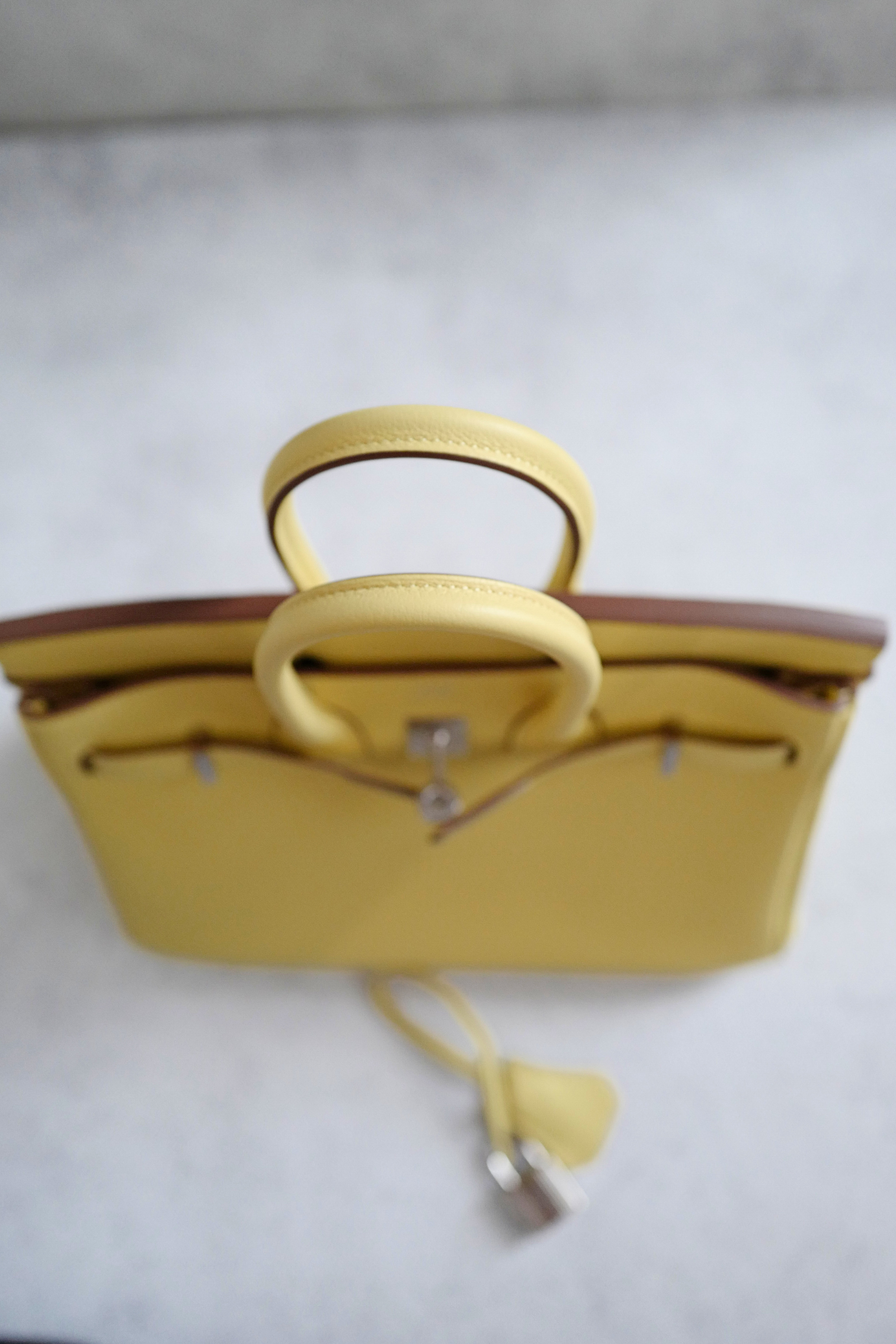 BNIB Hermès Birkin 25 Bag Jaune Poussin Togo Leather Palladium Hardware Stamp W