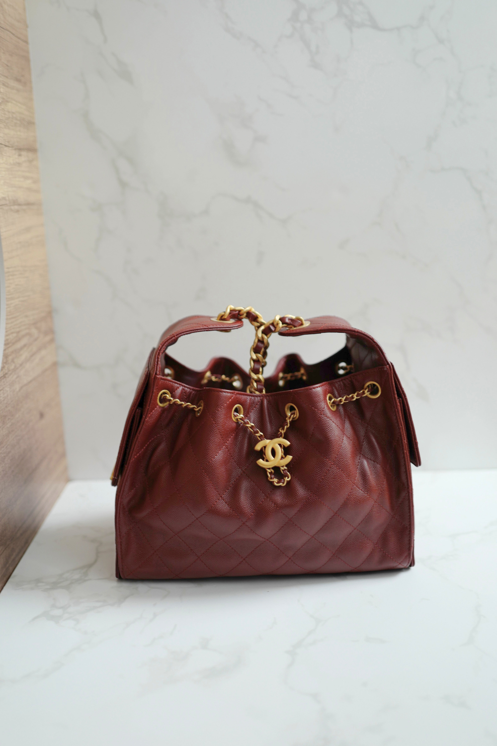 NEW CHANEL Spring-Summer 2025 25S Small Hobo Bag Grained Calfskin Burgundy