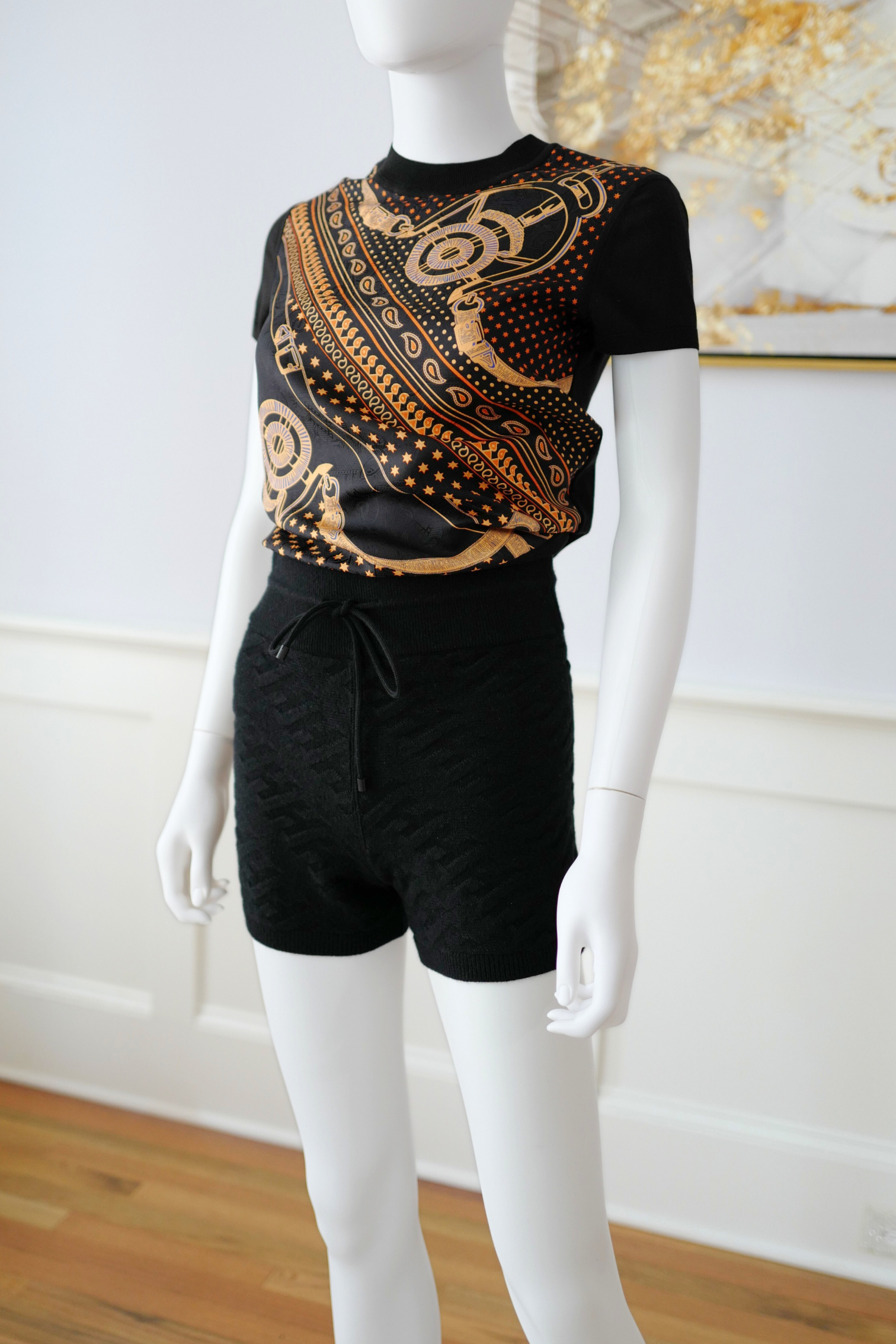 Hermes RTW Short Maille Loungewear Voyage Noir Black Size 36