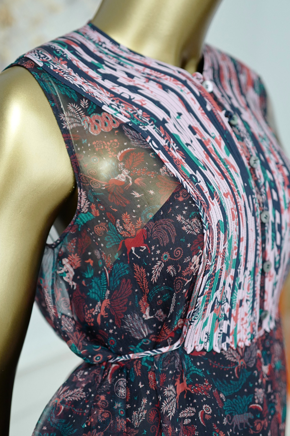 Hermes Silk Blouse Ennobli A Plastron Ox Bleu Marin Sleeveless 36 NEW Two Pcs