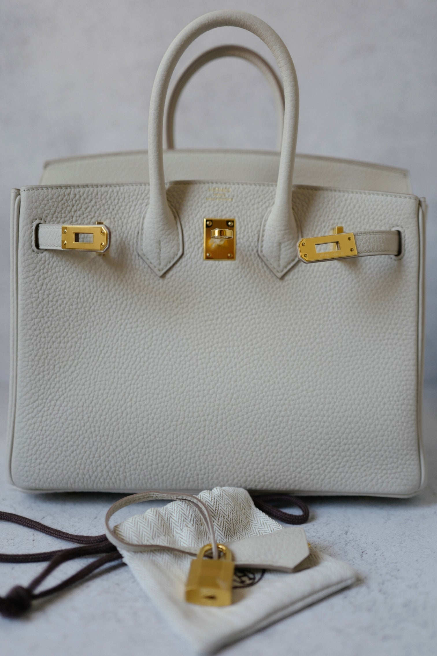 BNIB Hermès Birkin 25 Bag Beton Veau Togo Leather with Gold Hardware K 2025