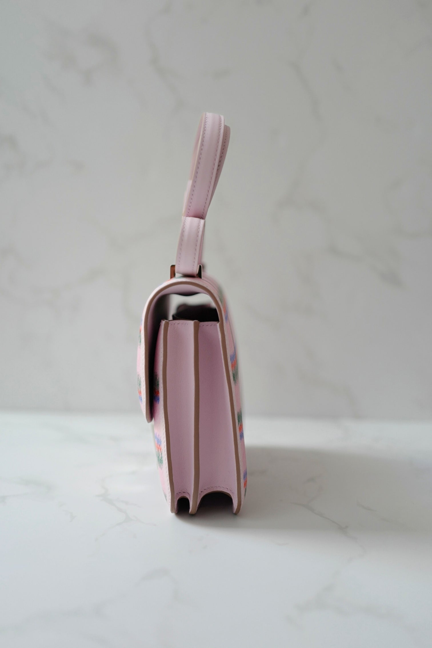 BNIB Hermès Constance 18 Mirror Tartan Pink Leather Shoulder Bag Palladium Hardware