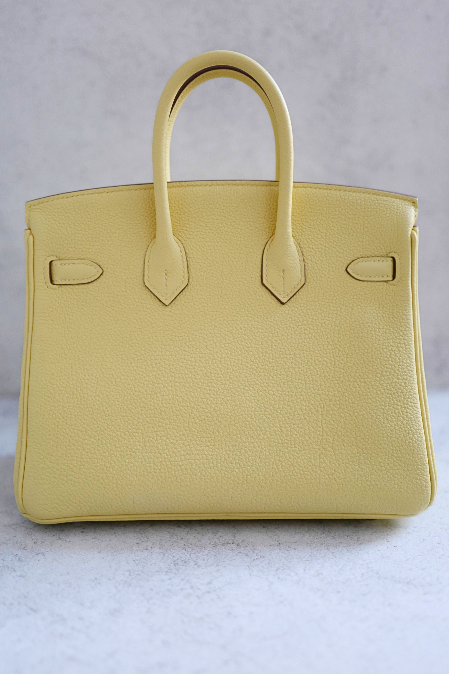 BNIB Hermès Birkin 25 Bag Jaune Poussin Togo Leather Palladium Hardware Stamp W