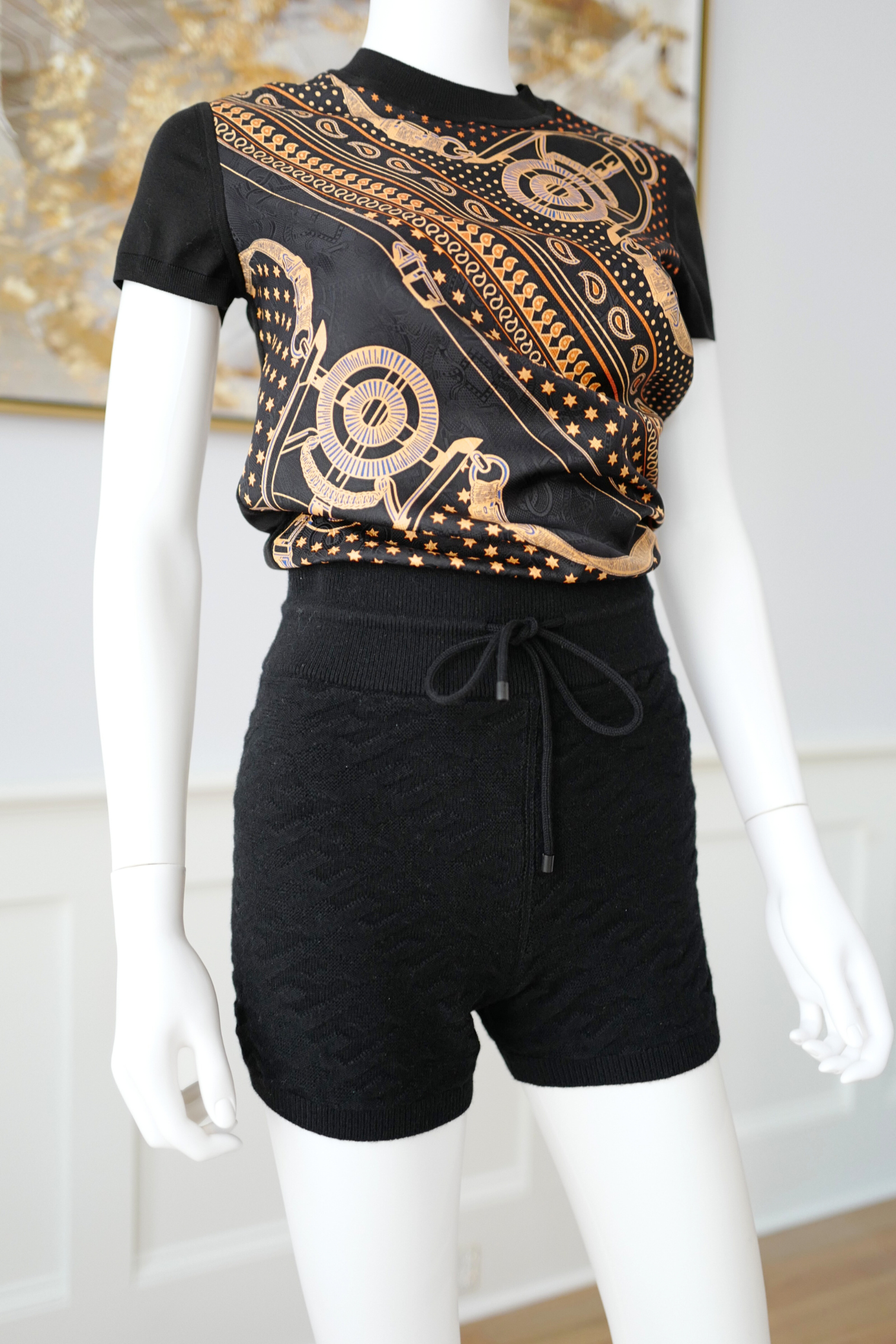 Hermes RTW Short Maille Loungewear Voyage Noir Black Size 36