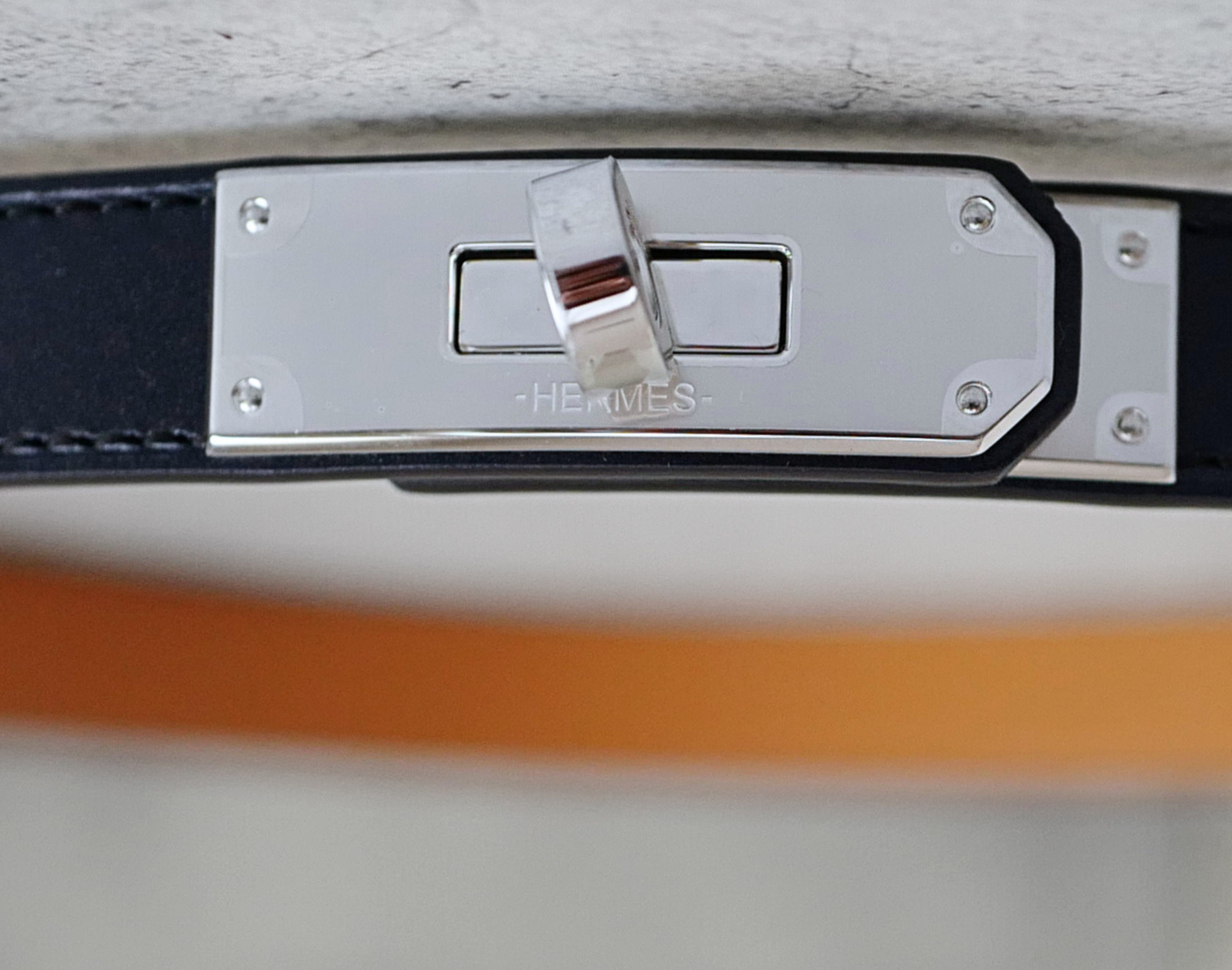 BNIB Hermès Kelly 18 Belt Hunter Leather in Bleu Indigo Palladium HW