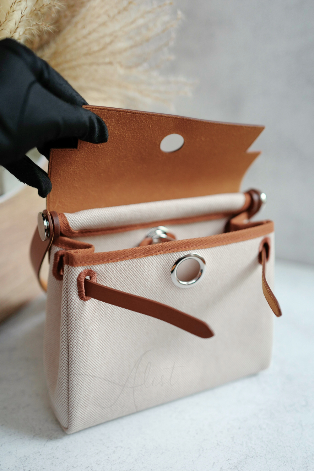 BNIB Hermes Mini Herbag Fauve/Ecru with Palladium Hardware