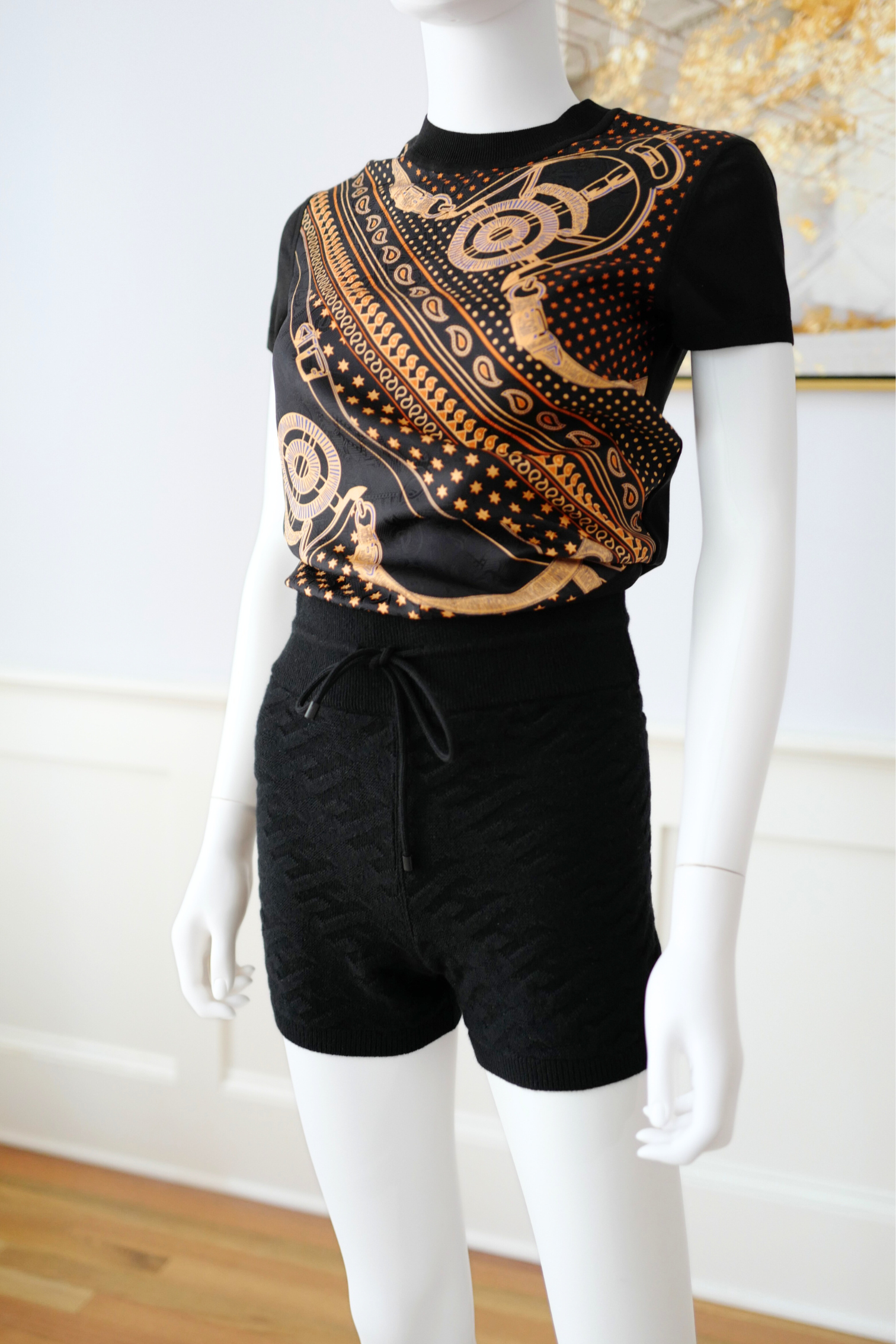 Hermes RTW Short Maille Loungewear Voyage Noir Black Size 36