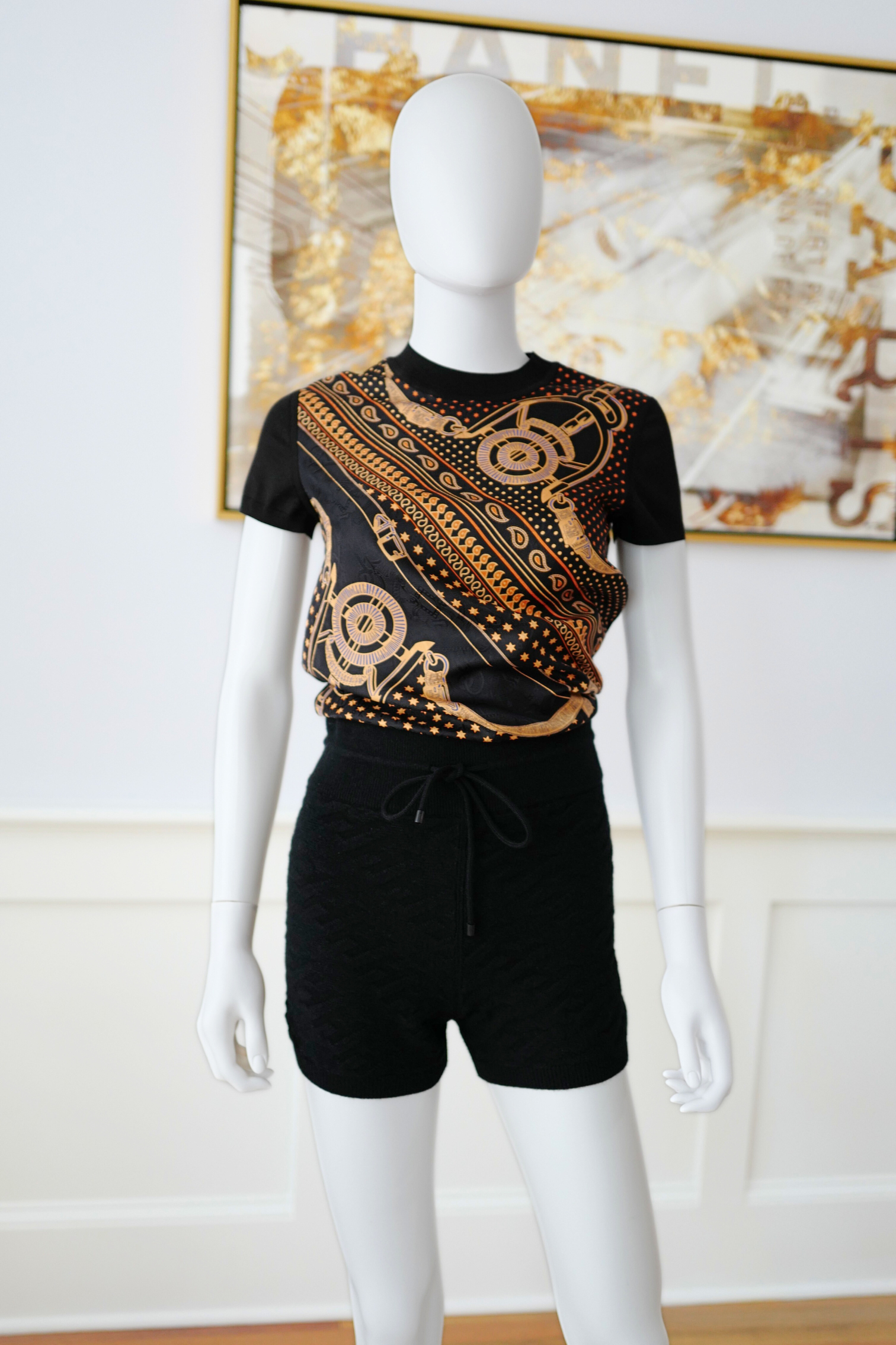 Hermes RTW Short Maille Loungewear Voyage Noir Black Size 36