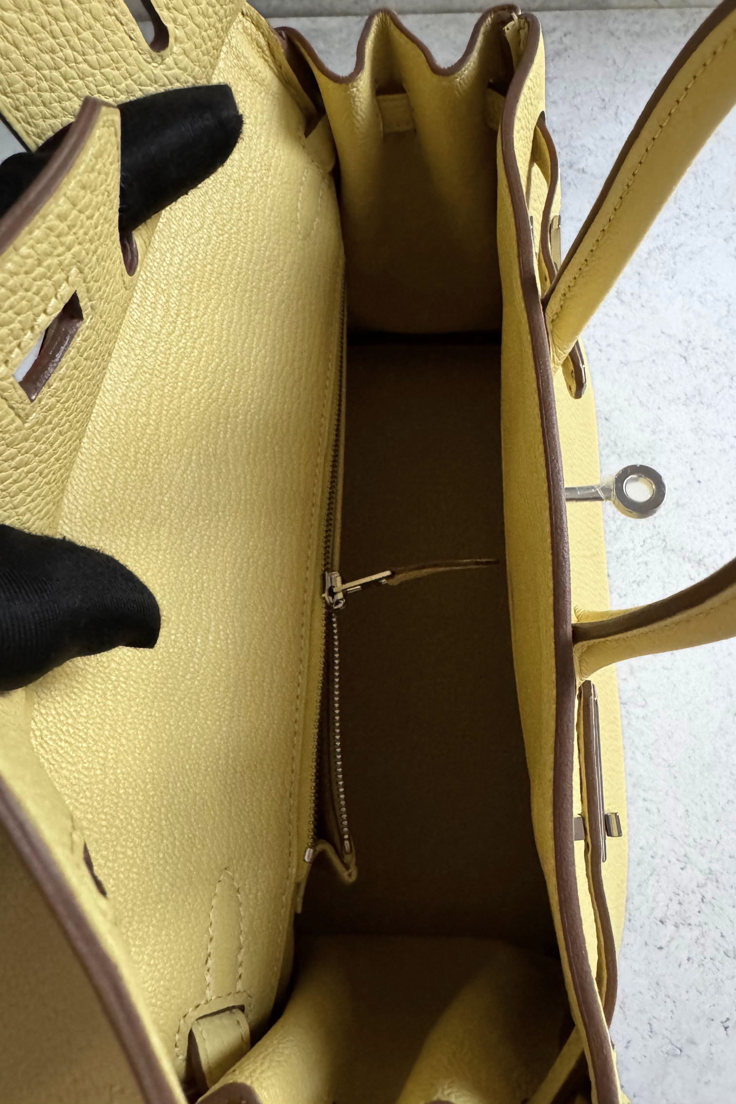BNIB Hermès Birkin 25 Bag Jaune Poussin Togo Leather Palladium Hardware Stamp W