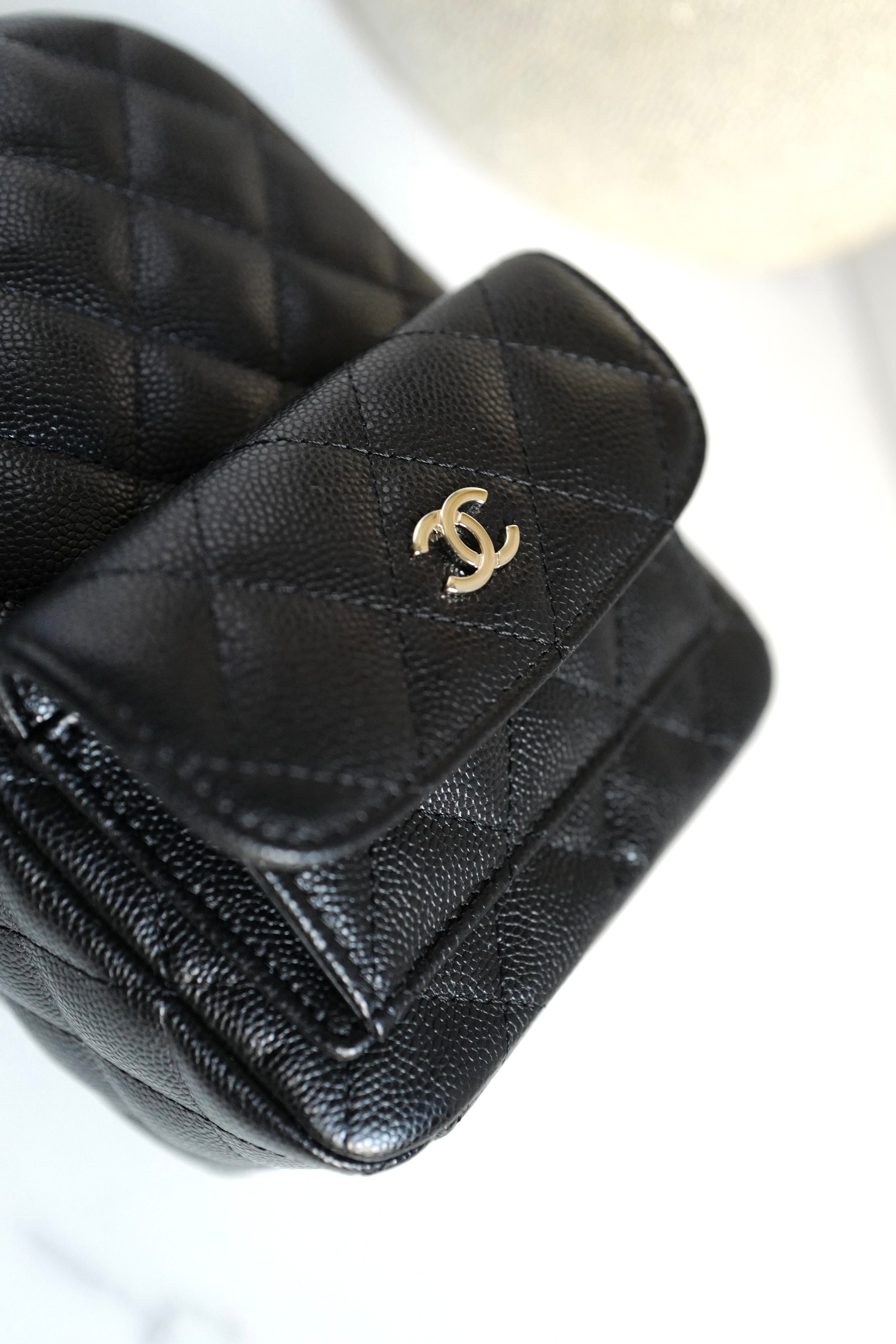 BNIB Chanel 24C Mini Backpack in Black Grained Leather with Light Gold HW