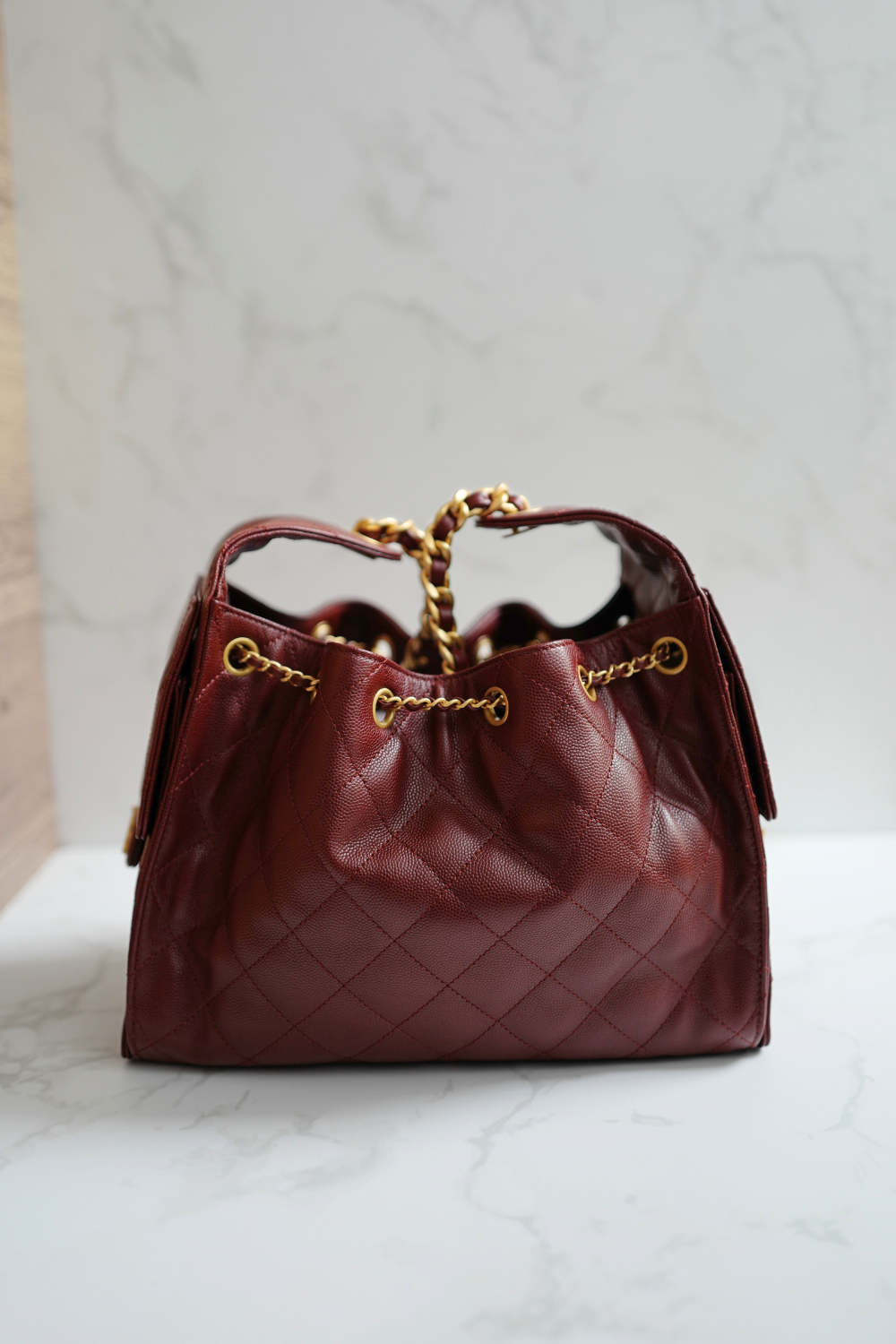 NEW CHANEL Spring-Summer 2025 25S Small Hobo Bag Grained Calfskin Burgundy