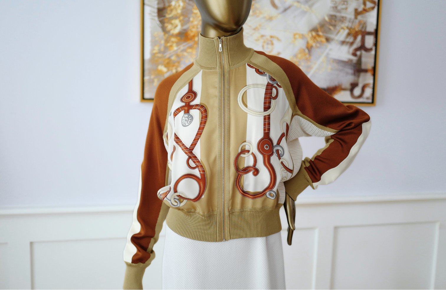 NEW HERMES Panoplie Tout Cuir twillaine bomber jacket Size 34 Blanc Nacre $6K
