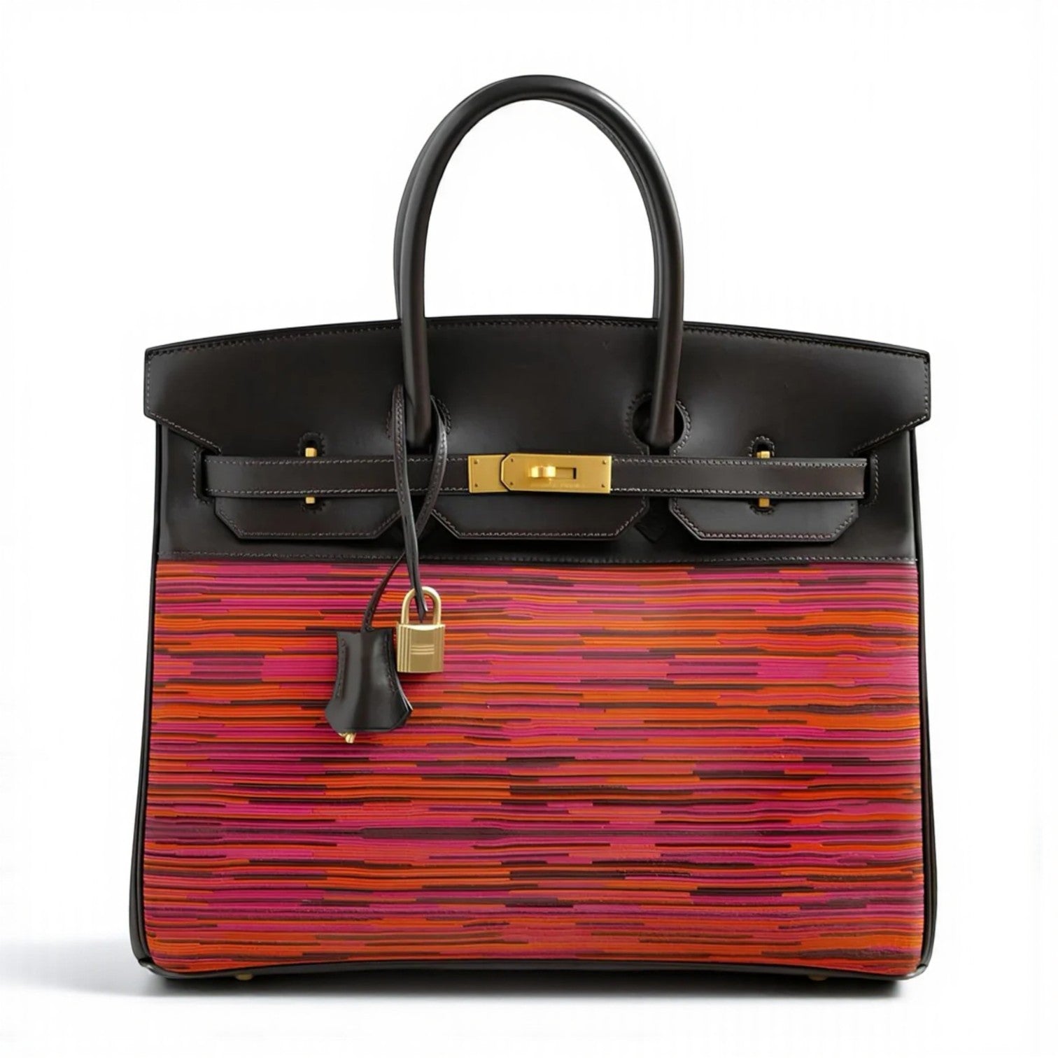 HERMES Birkin 35 Vibrato In Orange/Fuchsia With Havanne In Box Calfskin Gold HW
