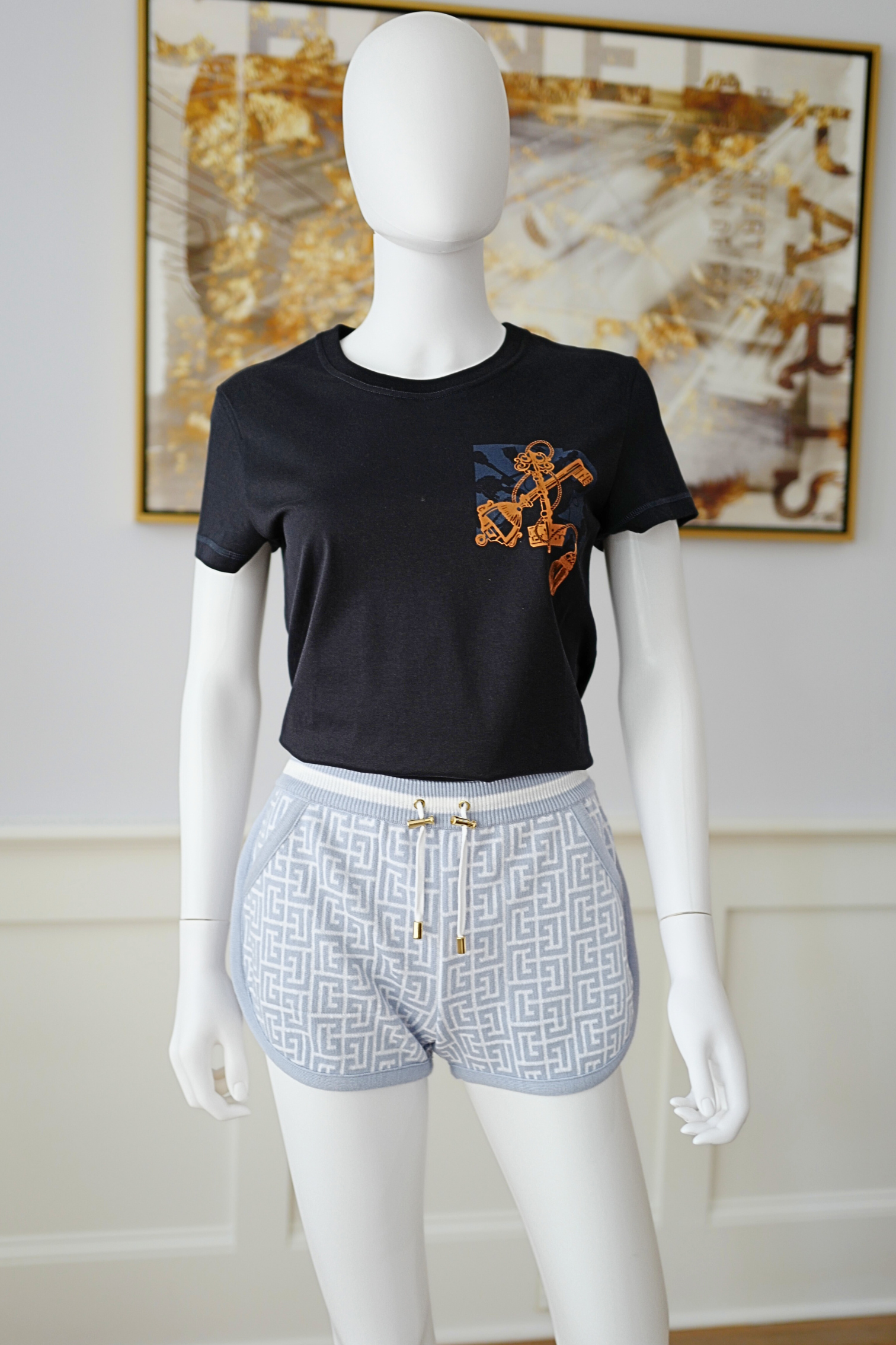 Balmain Monogram Jacquard Wool Blend Tennis Shorts size 36 NEW