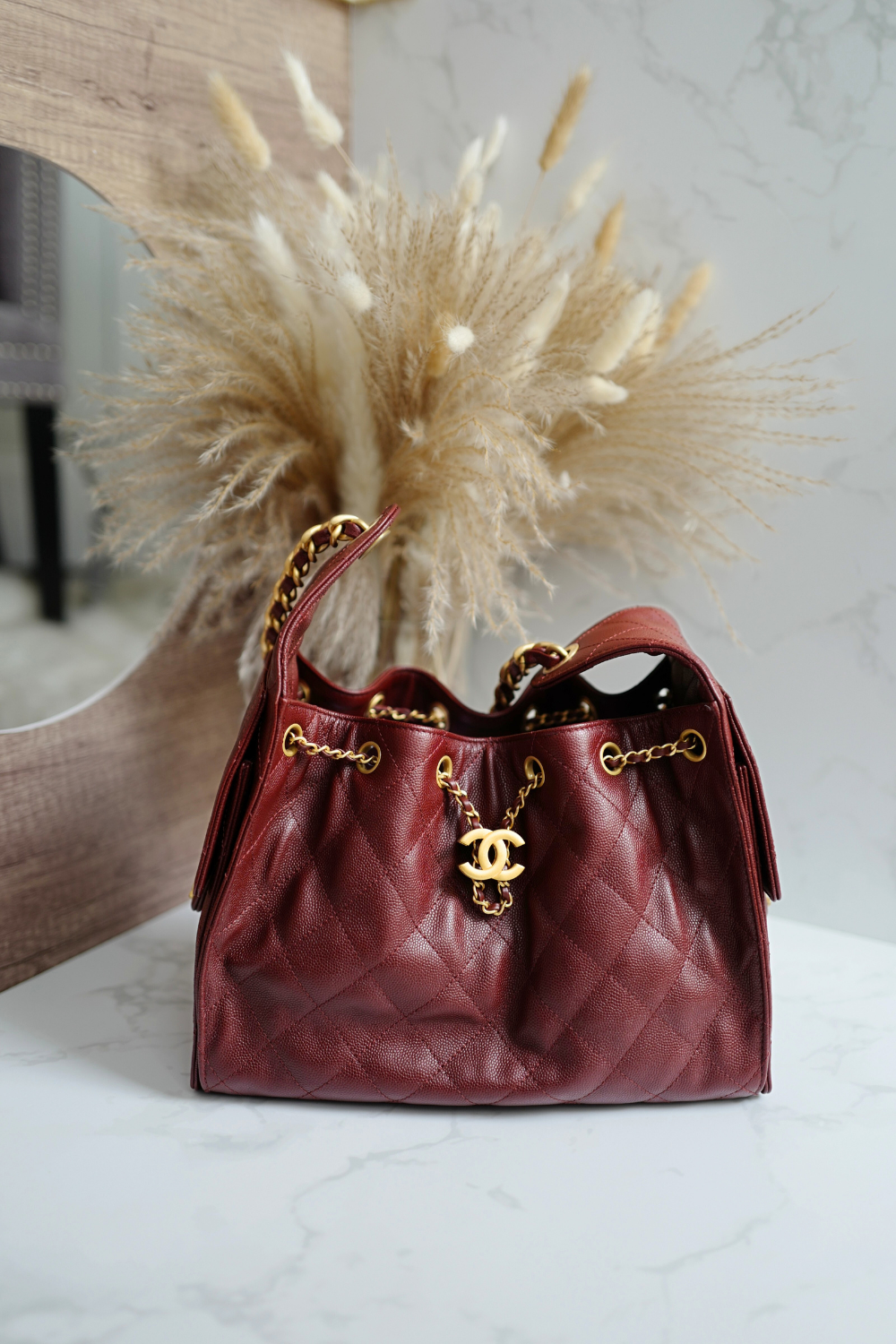 NEW CHANEL Spring-Summer 2025 25S Small Hobo Bag Grained Calfskin Burgundy