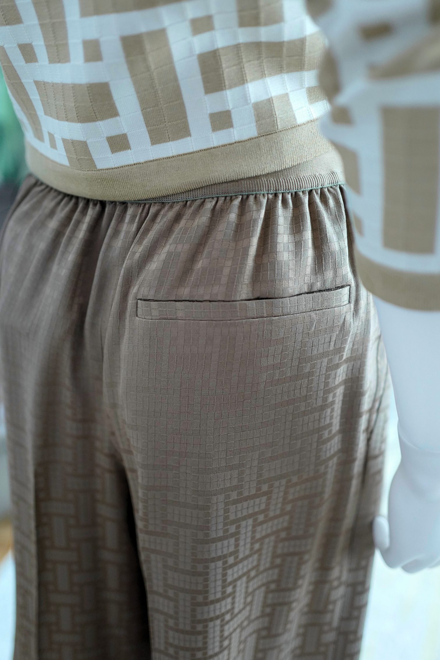 NEW Hermès "Mosaique" Wide Leg Pants Etoupe Size 34