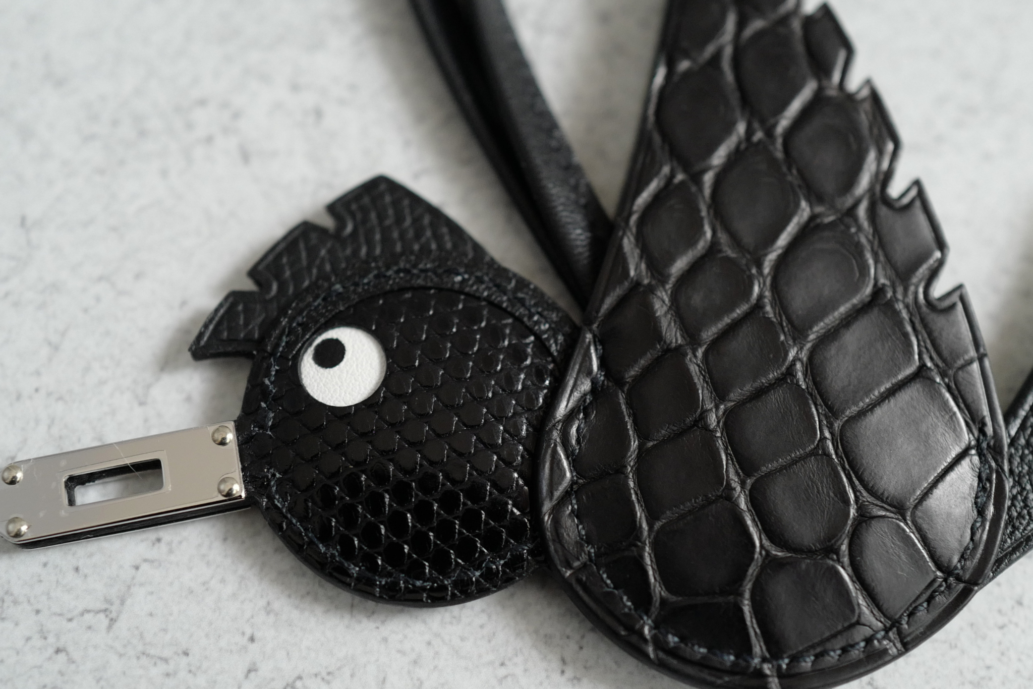 Hermès Birdy Charm Noir Alligator/Lizard/Epsom Calfskin Palladium Hardware