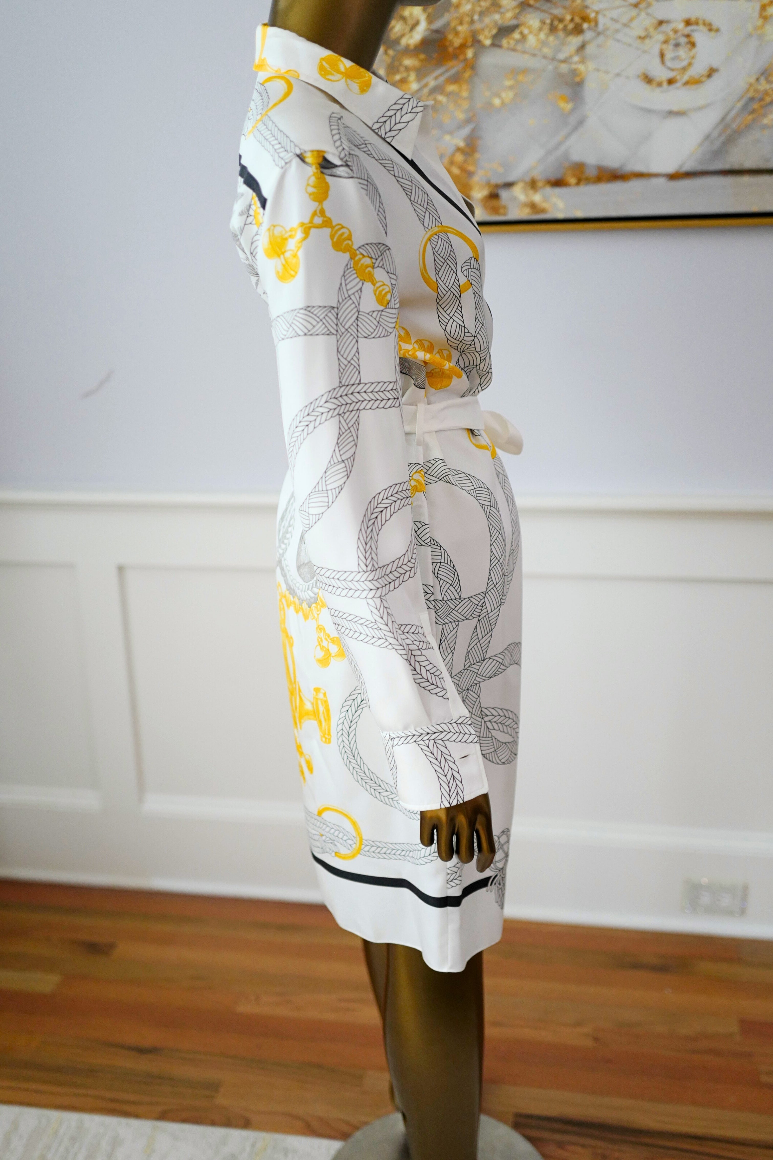 NEW Hermès "Palefroi Remix" Shirt Dress Blanc Nacre Silk Size 36