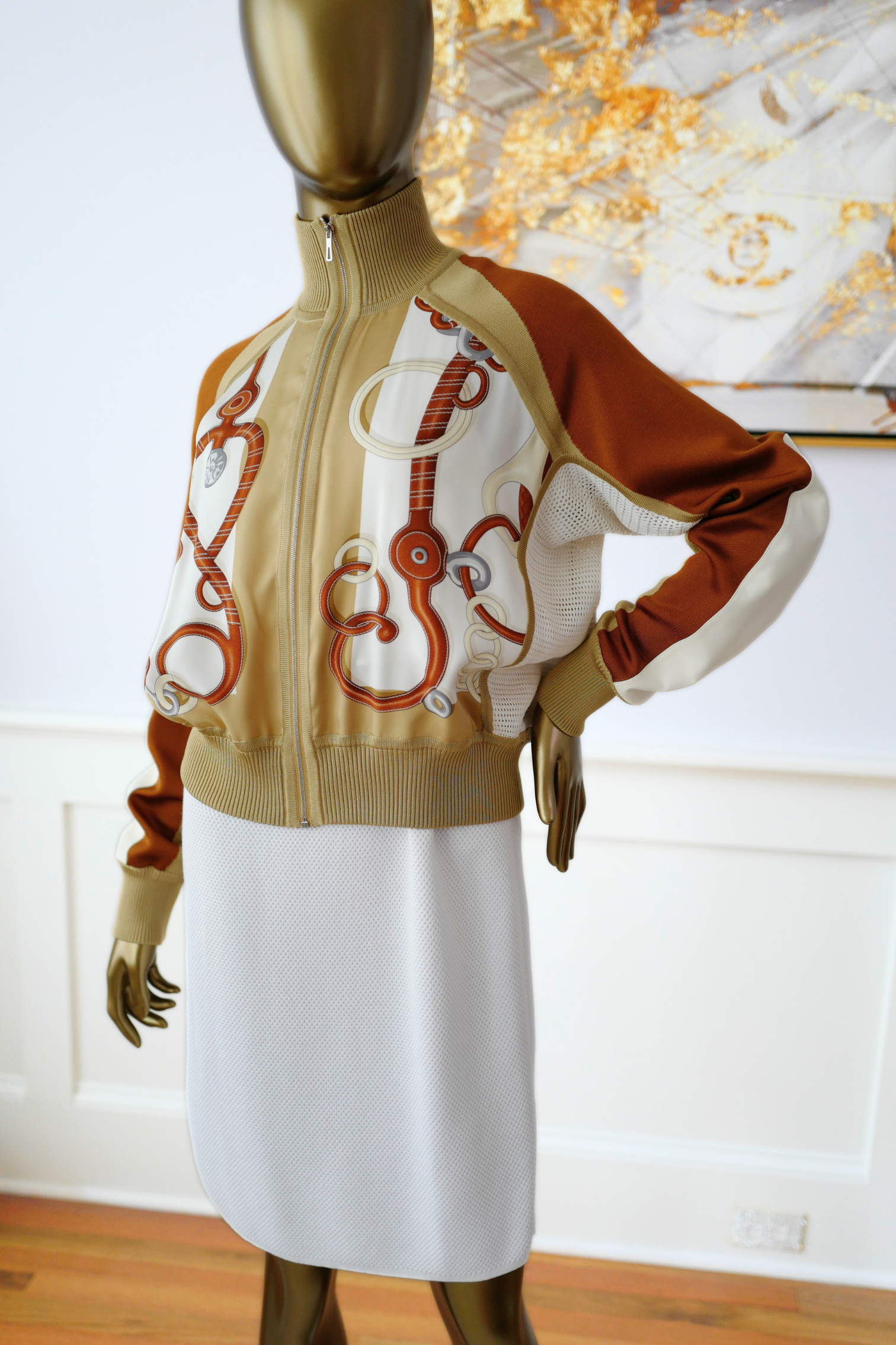 NEW HERMES Panoplie Tout Cuir twillaine bomber jacket Size 34 Blanc Nacre $6K