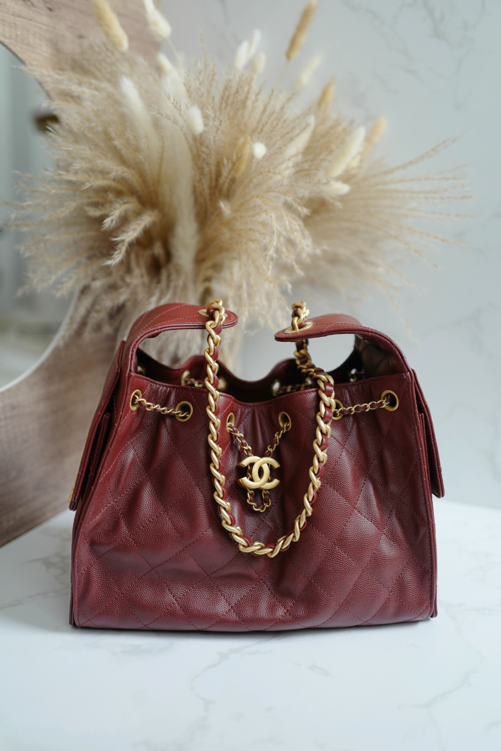NEW CHANEL Spring-Summer 2025 25S Small Hobo Bag Grained Calfskin Burgundy